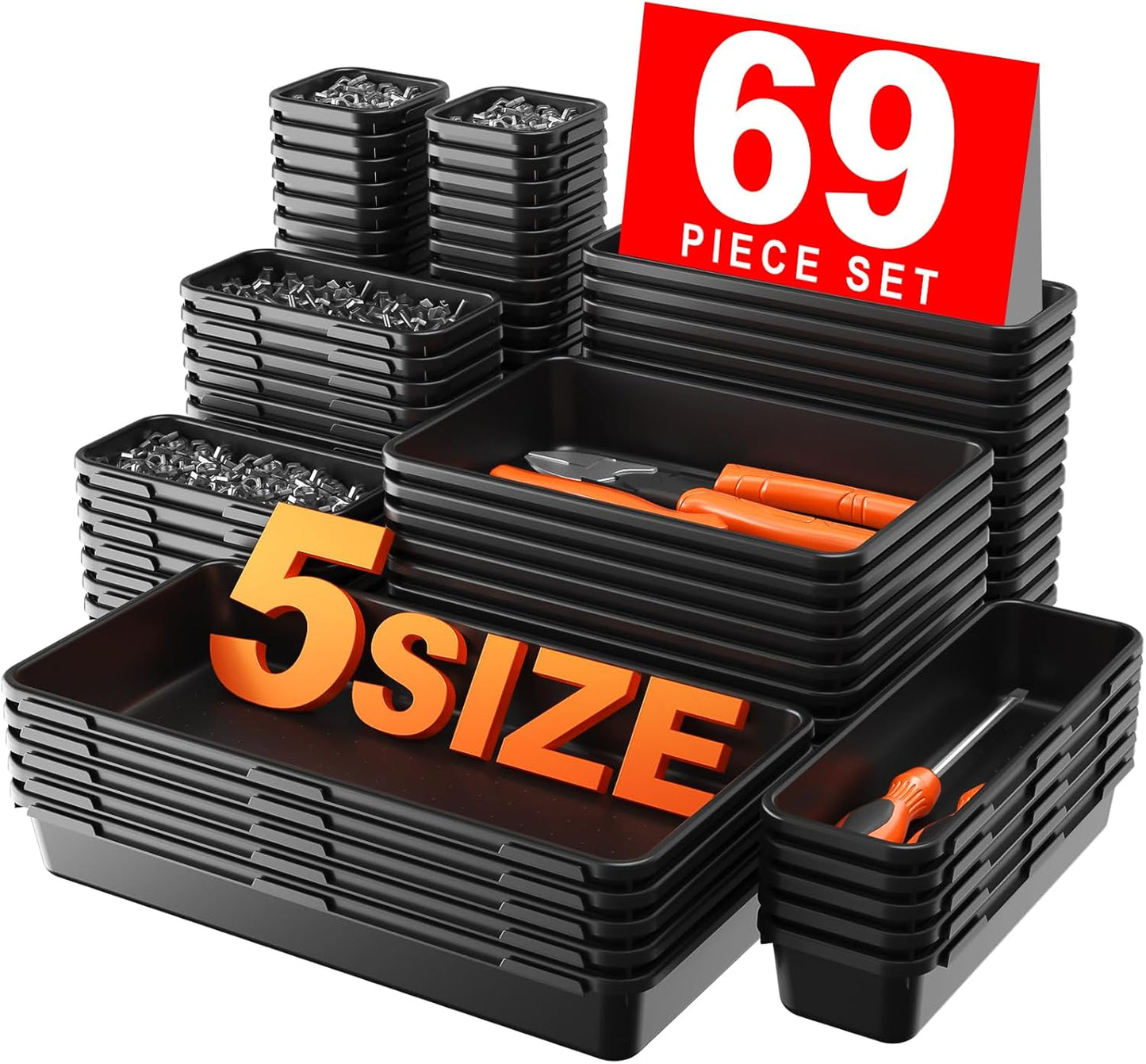 【More Larger Size】A-LuGei【69 PCS-5 Size】 Tool Box Organizer Tray Divid