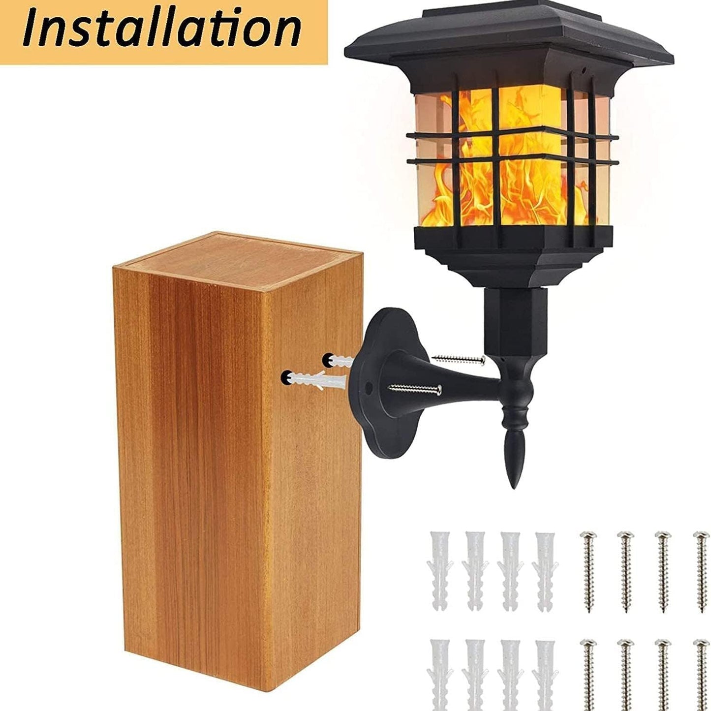 Porch Light Solar Wall Lamp Led Flickeflame Wall Light 2 Pack Waterproof Solar Outdoor Sconces Dusk to Dawn Auto On/Off, for Garden Patio Yard Door Stairs Front Door