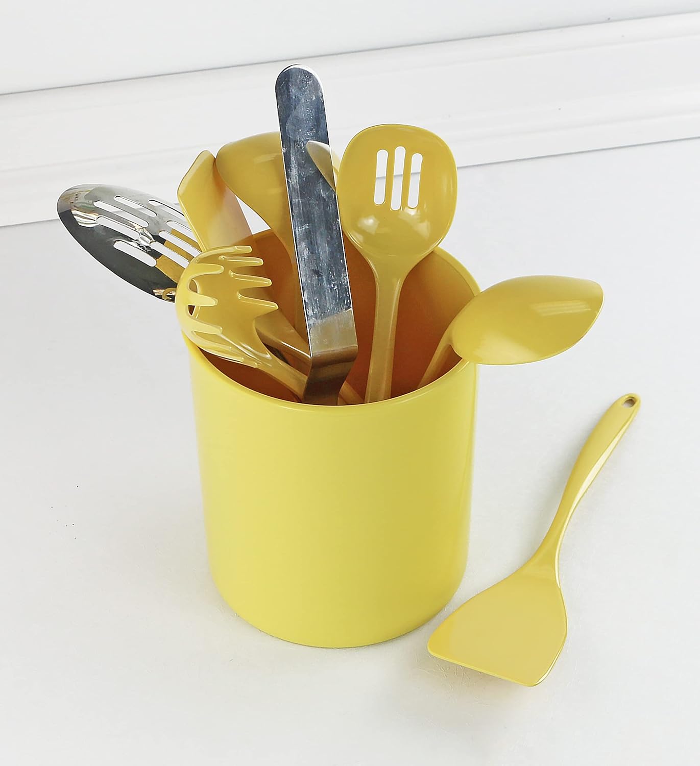 Reston Lloyd Extra-Large Multipurpose Utensil Crock for – BPA-Free Plastic Kitchen Tool Holder for Countertop, Camping, RV, Craft Desk, Wine Cooler, Garden, Patio Organizer, Lemon