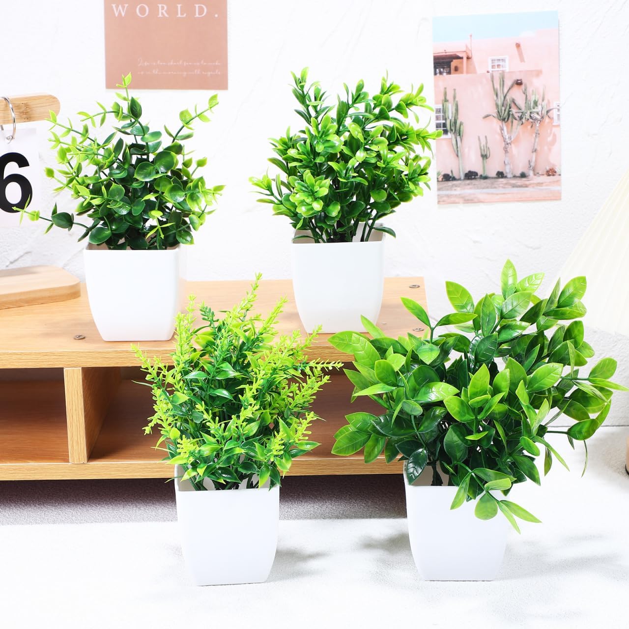 Totority Artificial Green Plants 4-in-1 Potted Desk Decor, Realistic Faux Succulents for Home & Office, Low Maintenance, Eco-Friendly Material, Perfect for Living Room, Bedroom, Workspace