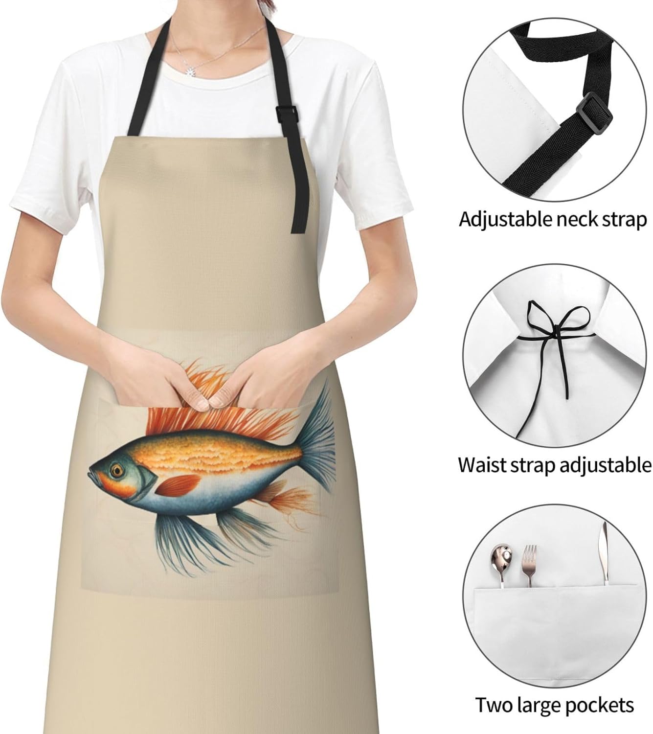 Safflower Flying Fish print Waterproof chef's apron with pocket apron for kitchen cooking baking barbecue and gardening