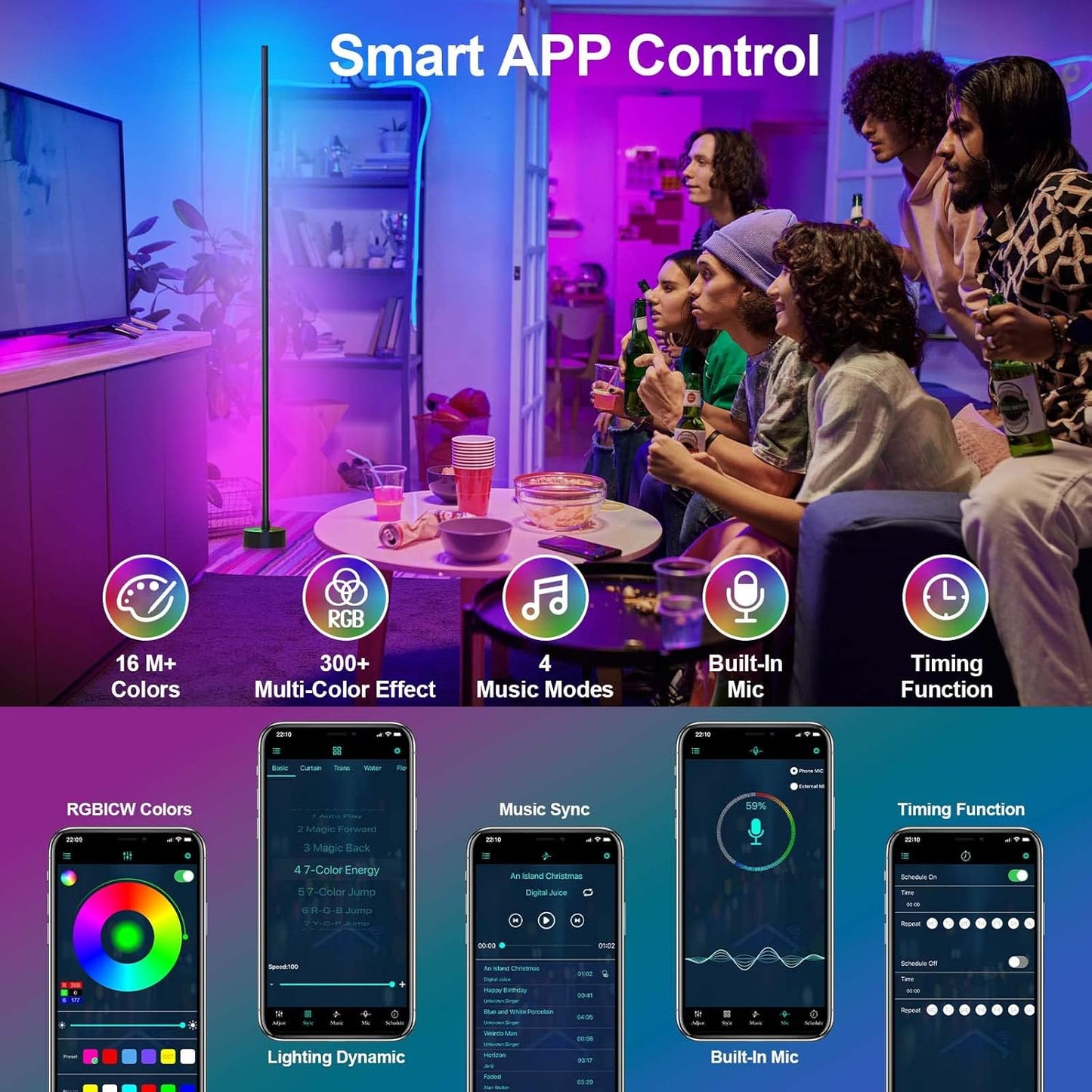 Corner Floor Lamp - Smart RGB LED Corner Lamp with App and Remote Cont