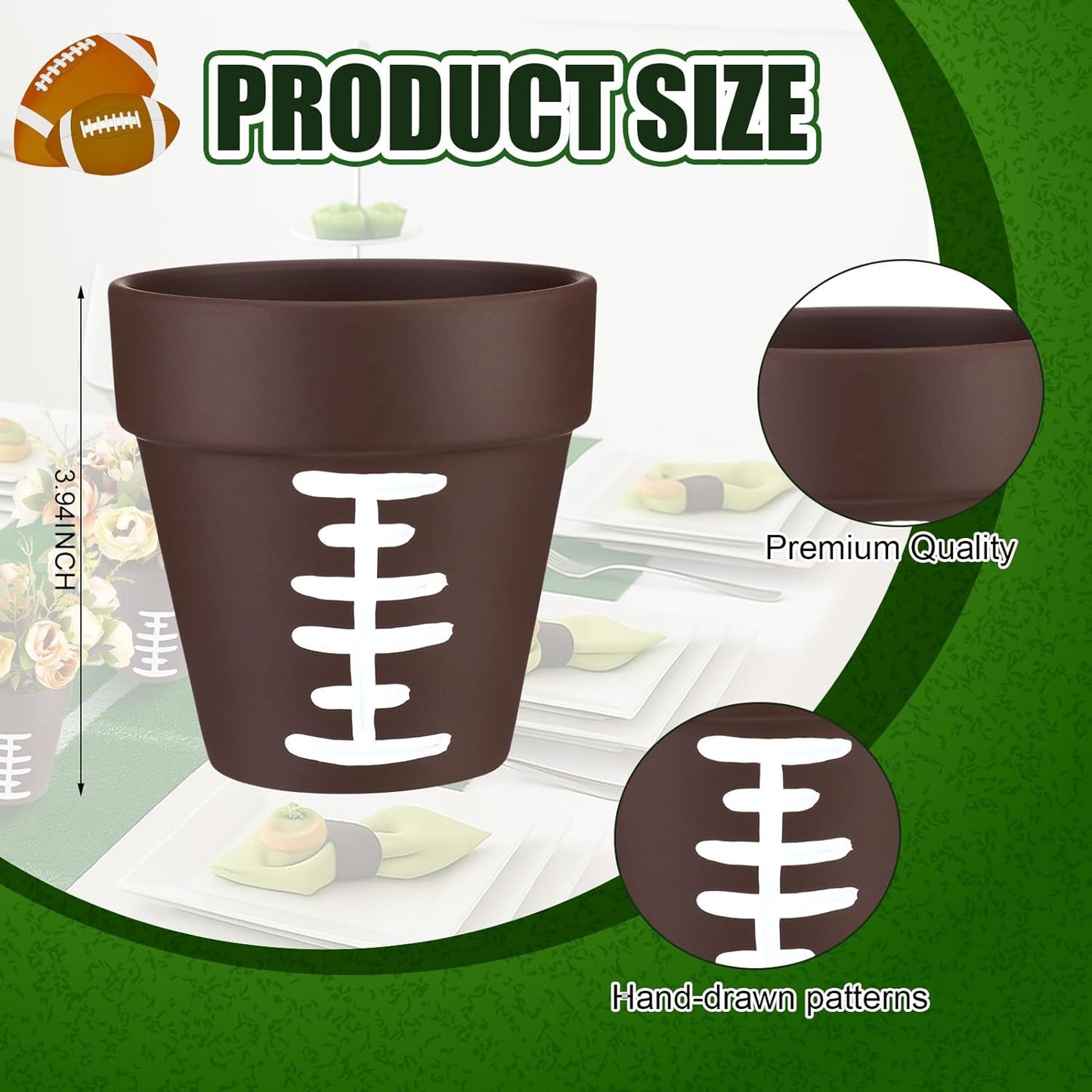 9 Pcs Football Table Centerpiece Football Vases Decor 4 Inch Rugby Flower Vases Planter Pot Rugby Terracotta Clay Pots for Sport Birthday Home Party Supplies