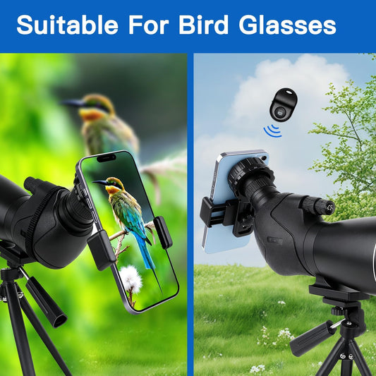 Universal Phone Adapter Mount 360° Rotation - Fits 16-50mm Eyepieces for Telescope/Microscope/Spotting Scope/Birdwatching Clamp High-Strength Stable Mount (Equipped with Wireless Shutter Mode)