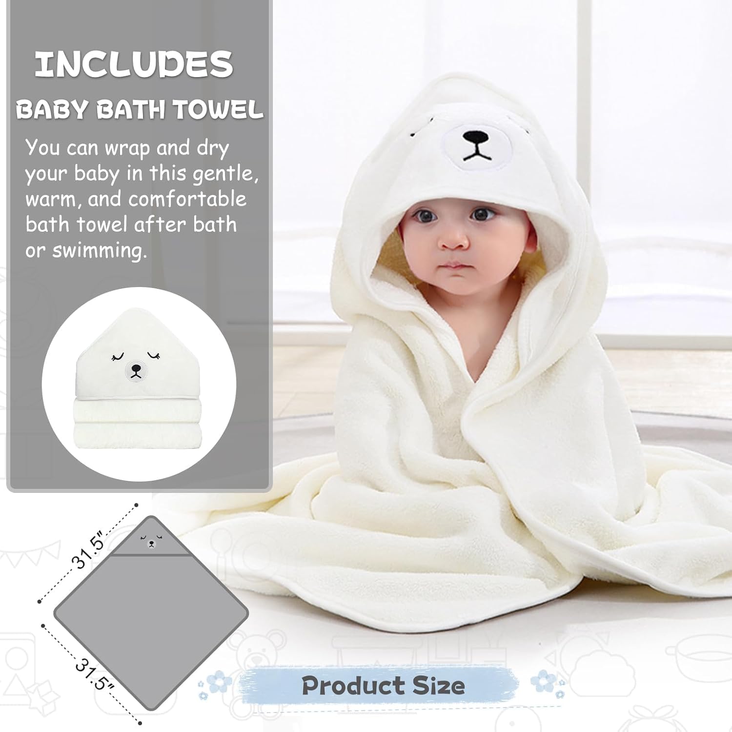 MoreFeel Collapsible Baby Bathtub for Newborn with Thermometer & 1 Hoo