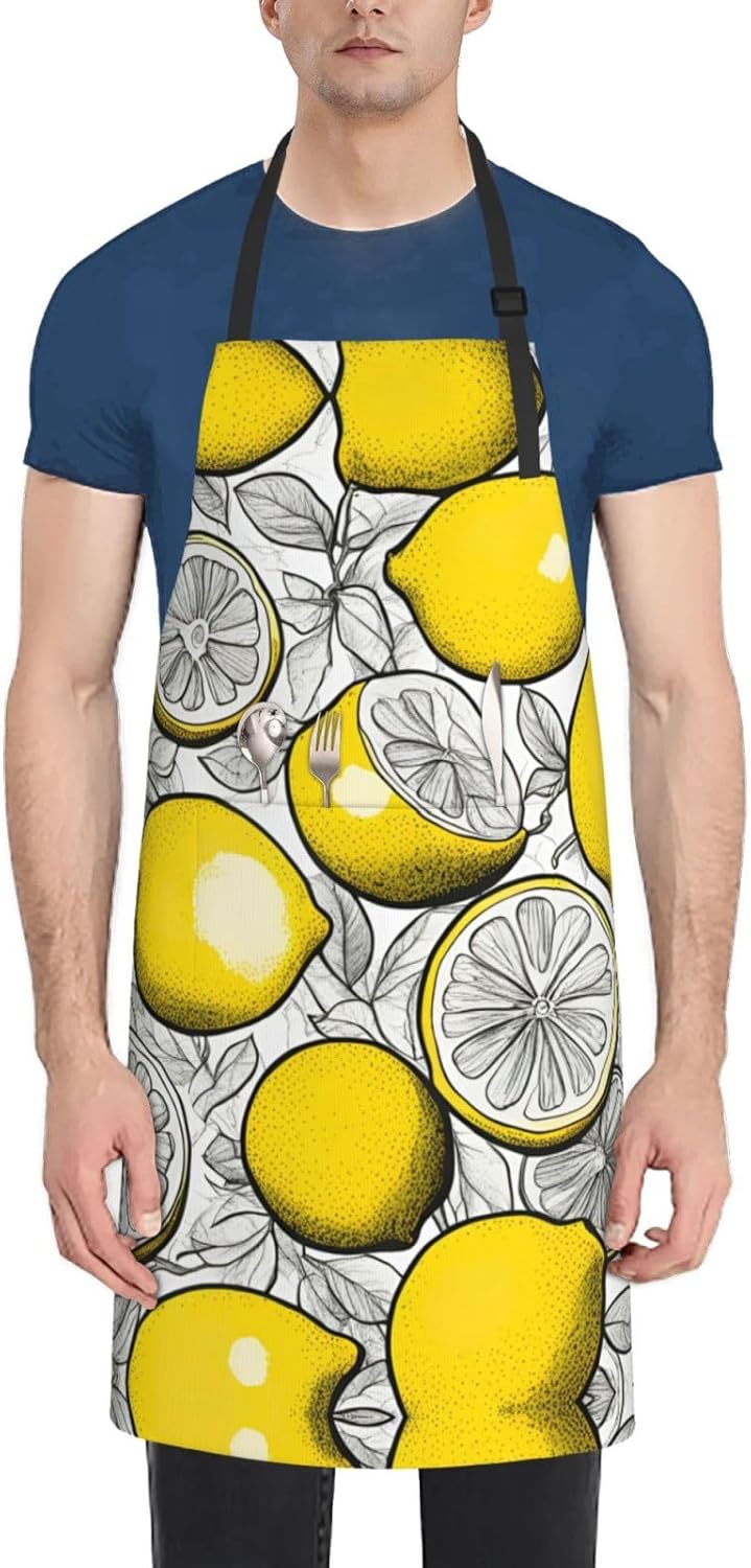Lemon Fruit Pattern print Waterproof chef's apron with pocket apron for kitchen cooking baking barbecue and gardening