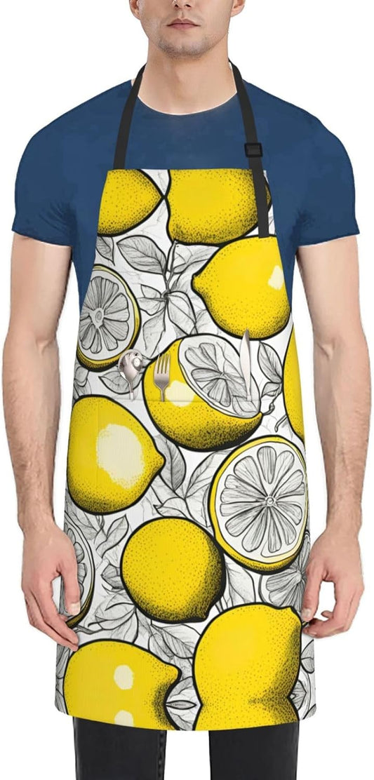 Lemon Fruit Pattern print Waterproof chef's apron with pocket apron for kitchen cooking baking barbecue and gardening