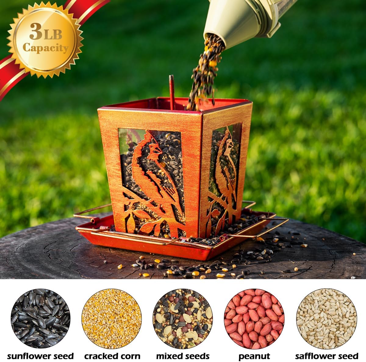 Birdream Metal Bird Feeders, Unique Vintage Design Bird Feeder for Outside Squirrel Proof, Attracting Wild Birds Cardinal Bluebird (Red Gold)
