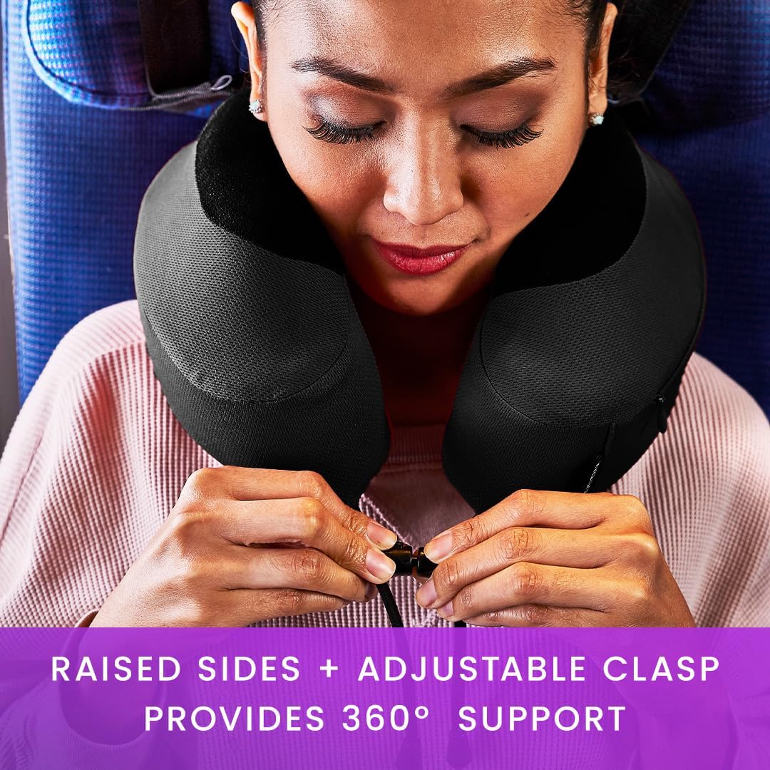 Cabeau Evolution S3 Airplane Travel Pillow for Long Flights - Supportive Memory Foam Body Positioner with Seat Straps to Secure Your Head and Neck and Provides 360 Support (Jet Black)