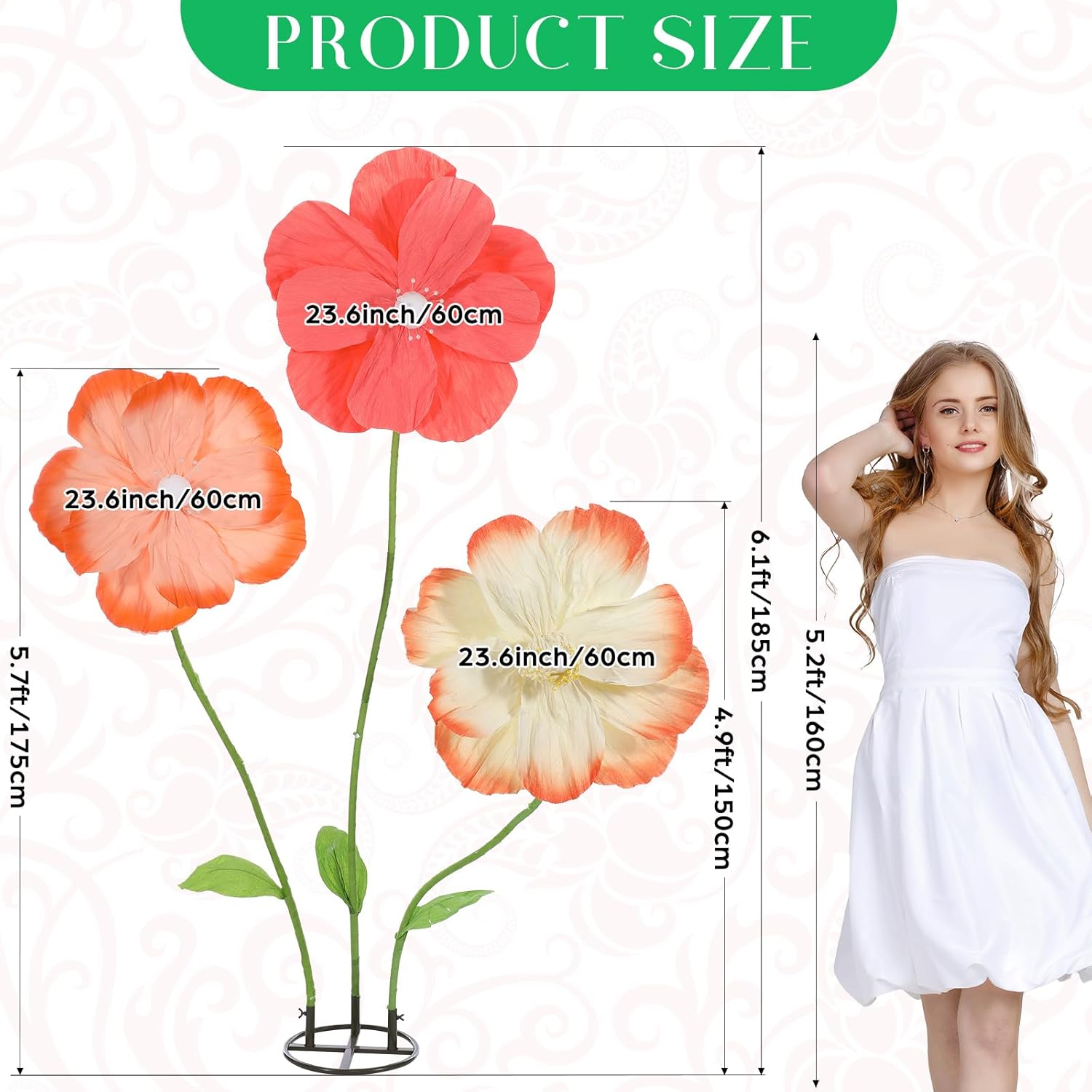 6.1ft Giant Artificial Flowers for Decoration Large Big Paper Flowers 