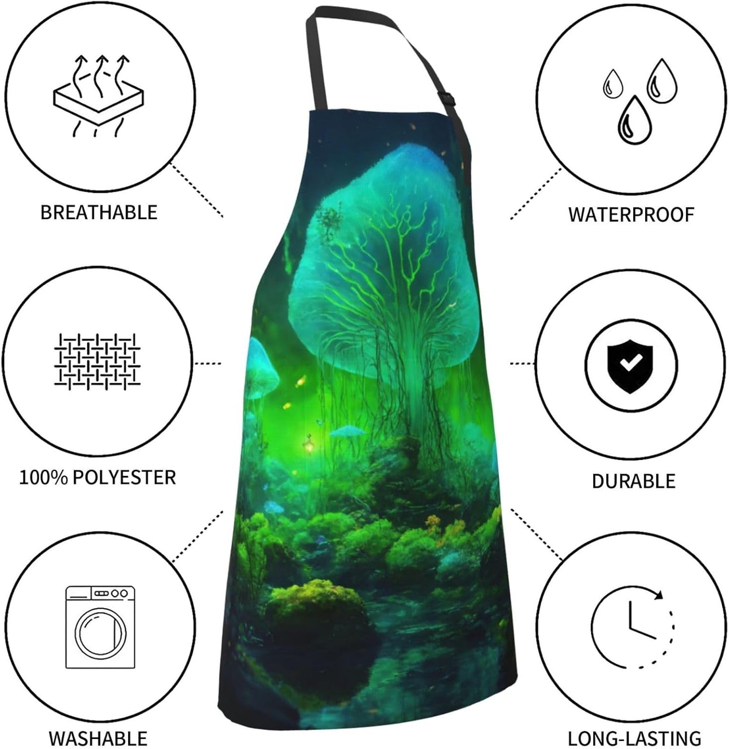 Magic Mushroom Print Laundry apron 28x33 In Waterproof Kitchen Apron w