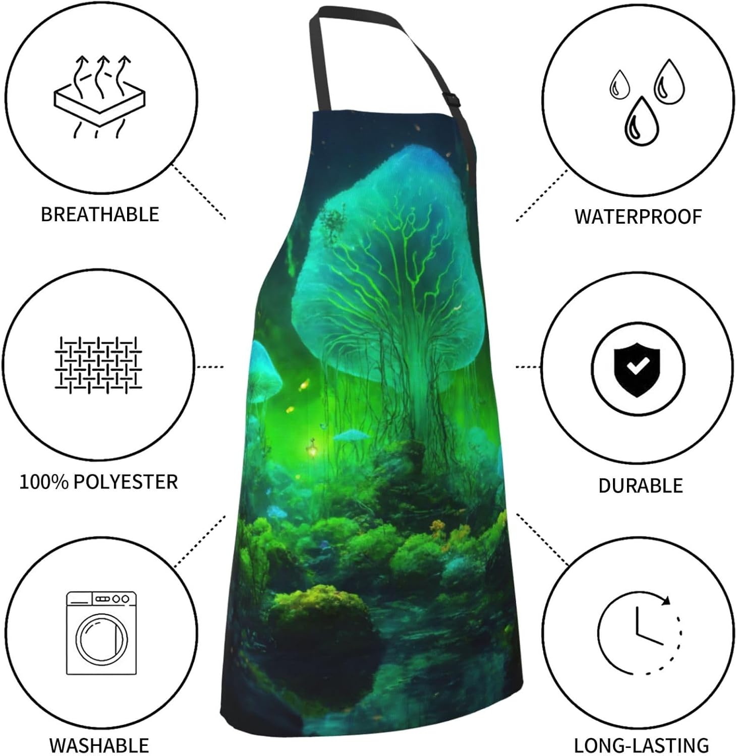 Magic Mushroom Print Laundry apron 28x33 In Waterproof Kitchen Apron w