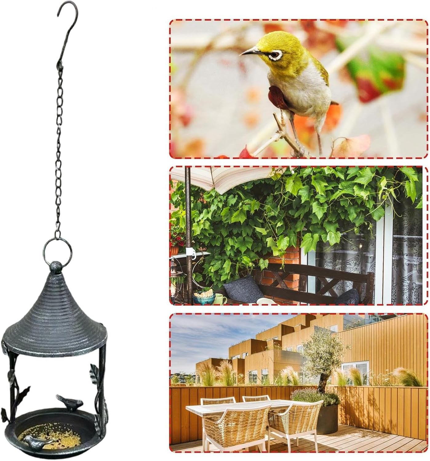 Bird Feeder Metal, Decorative Roofed Birdfeeders, Outdoor Bird Feeder, Sturdy Metal Material with Protective Finish, Wild Birds Feeding Accessory, for Garden Backyard Yard Balcony Outdoor Porch