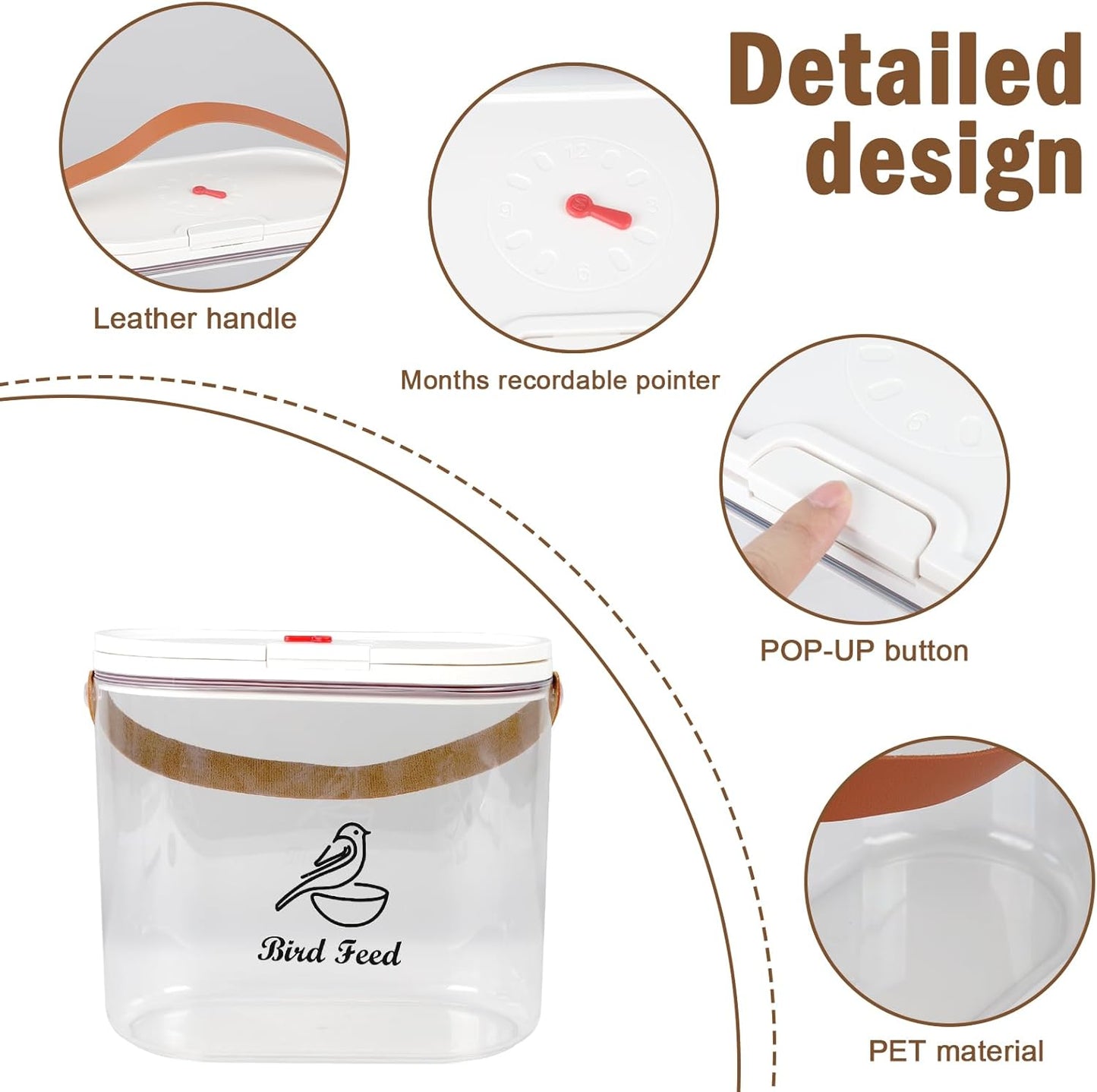 Outdoor Bird Seed Storage Container 7Lbs|Portable Bird Food Container with Handle|Clear Bird Seed Bin with Food Scoop|ideal for Wild Bird Seed,Sunflower seed|Clear Plastic-BPA Free