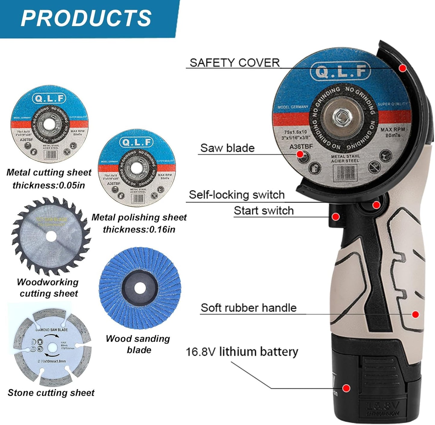 Cordless Brush Angle Grinder Kit, 19500rpm Mini Electric Angle Grindin
