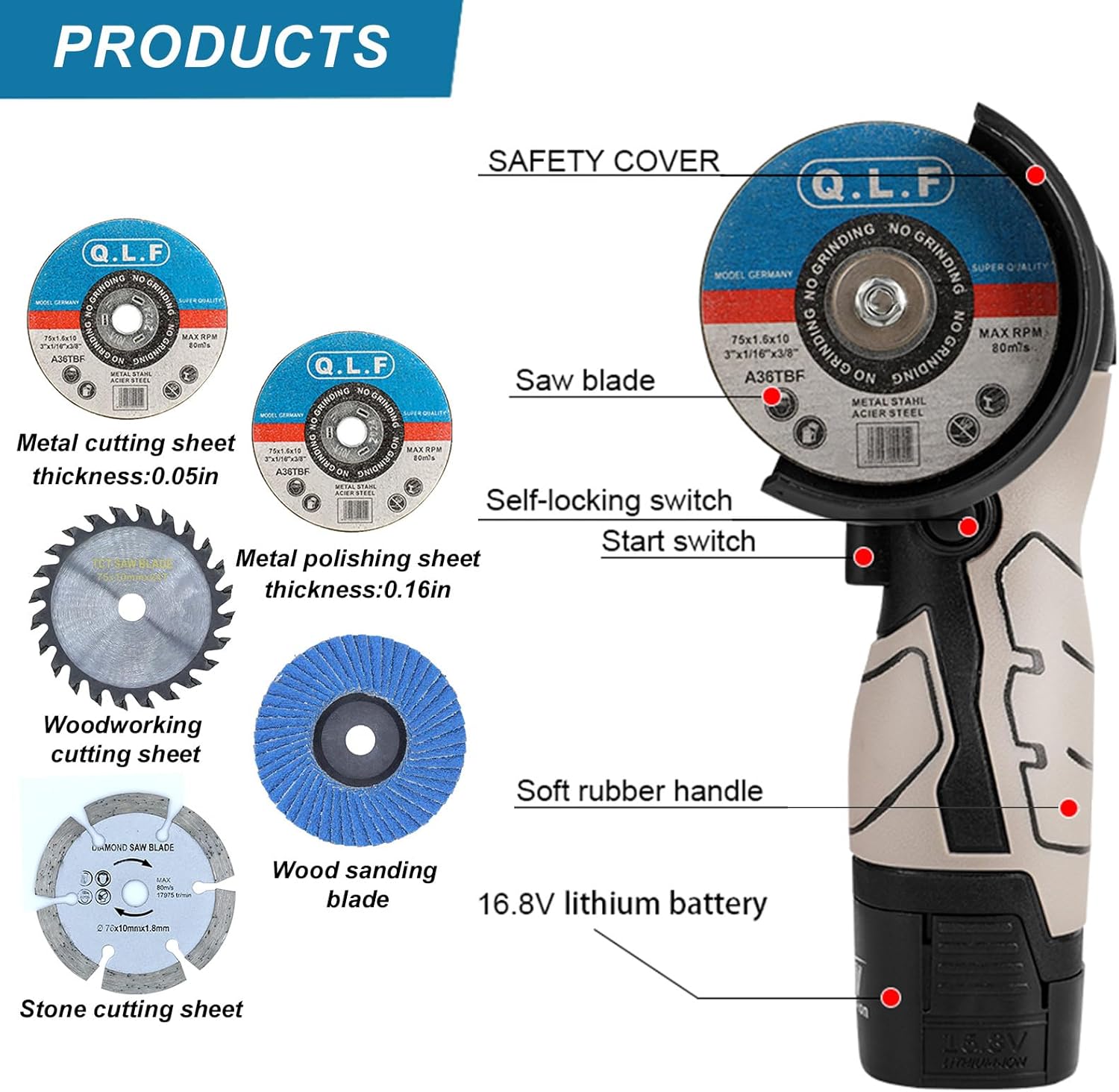 Cordless Brush Angle Grinder Kit, 19500rpm Mini Electric Angle Grindin