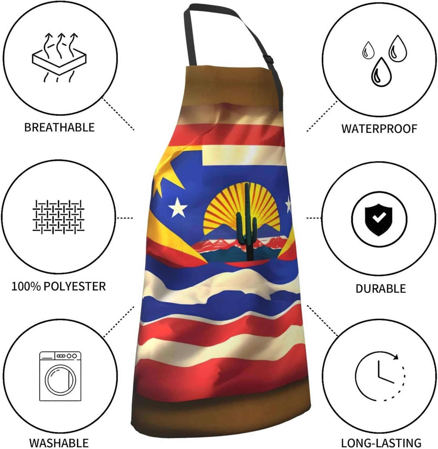 Arizona Flag-standard Print Laundry apron 28x33 In Waterproof Kitchen Apron with Pockets for Cooking Baking