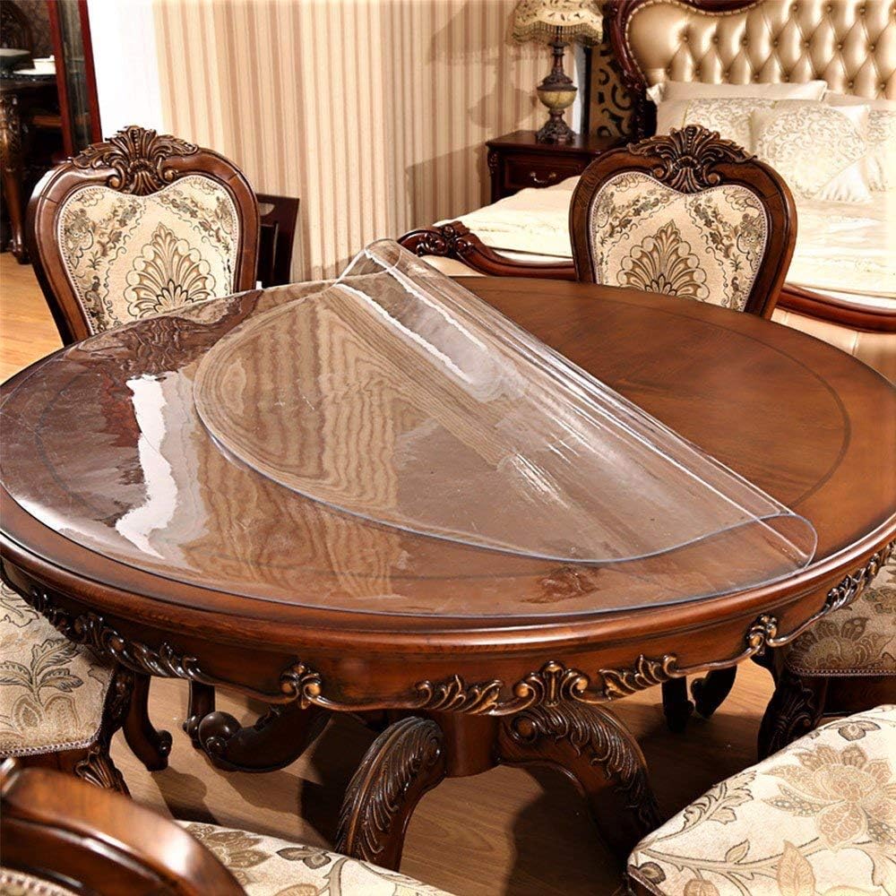 Round Table Protector Cover Clear Plastic Vinyl Tablecloth Small Sofa Bed Bedside Side End Table Top Wood Furniture Kitchen Dining Tabletop PVC Planter Pot Mat Pads Waterproof 18 Inch Diameter 2 Sets