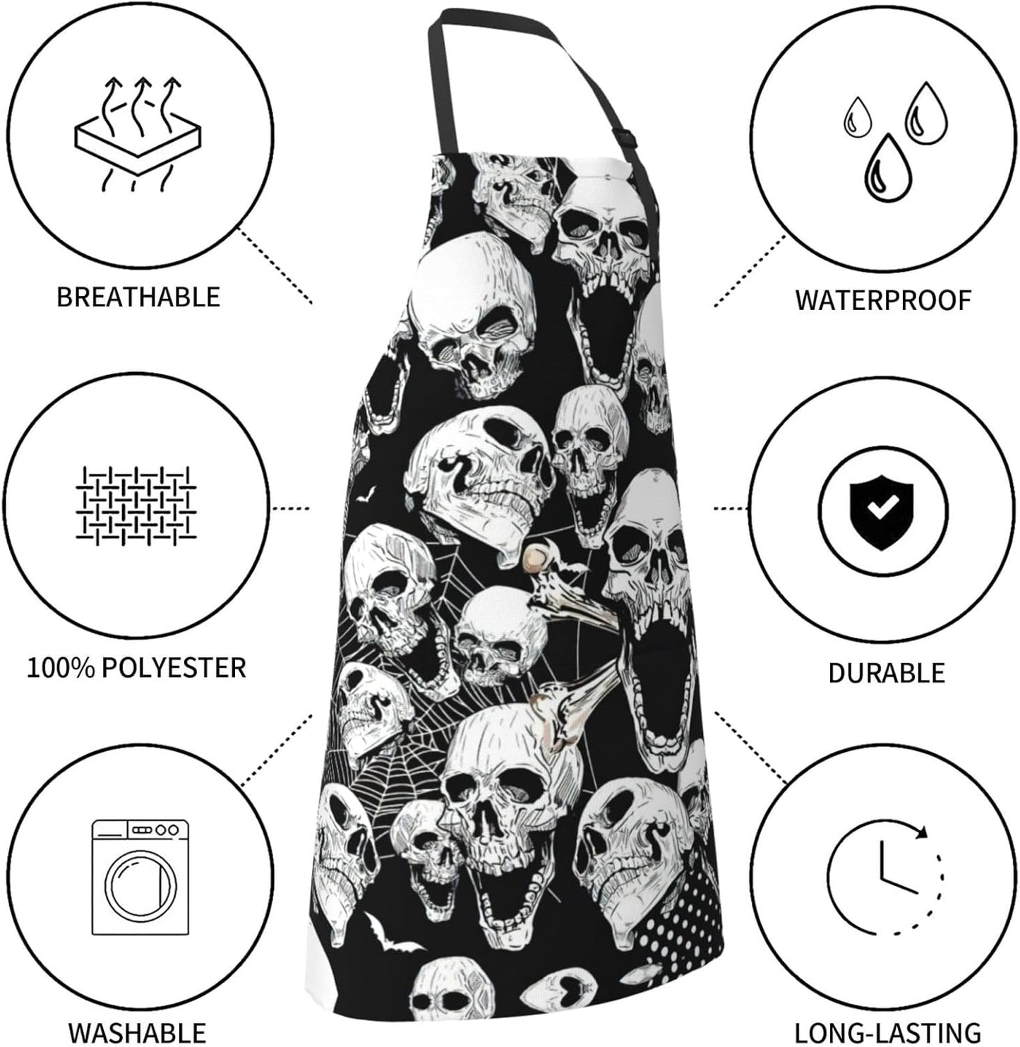 skull background print Waterproof apron with pocket adjustable cooking apron for adult kitchen bibs to bake