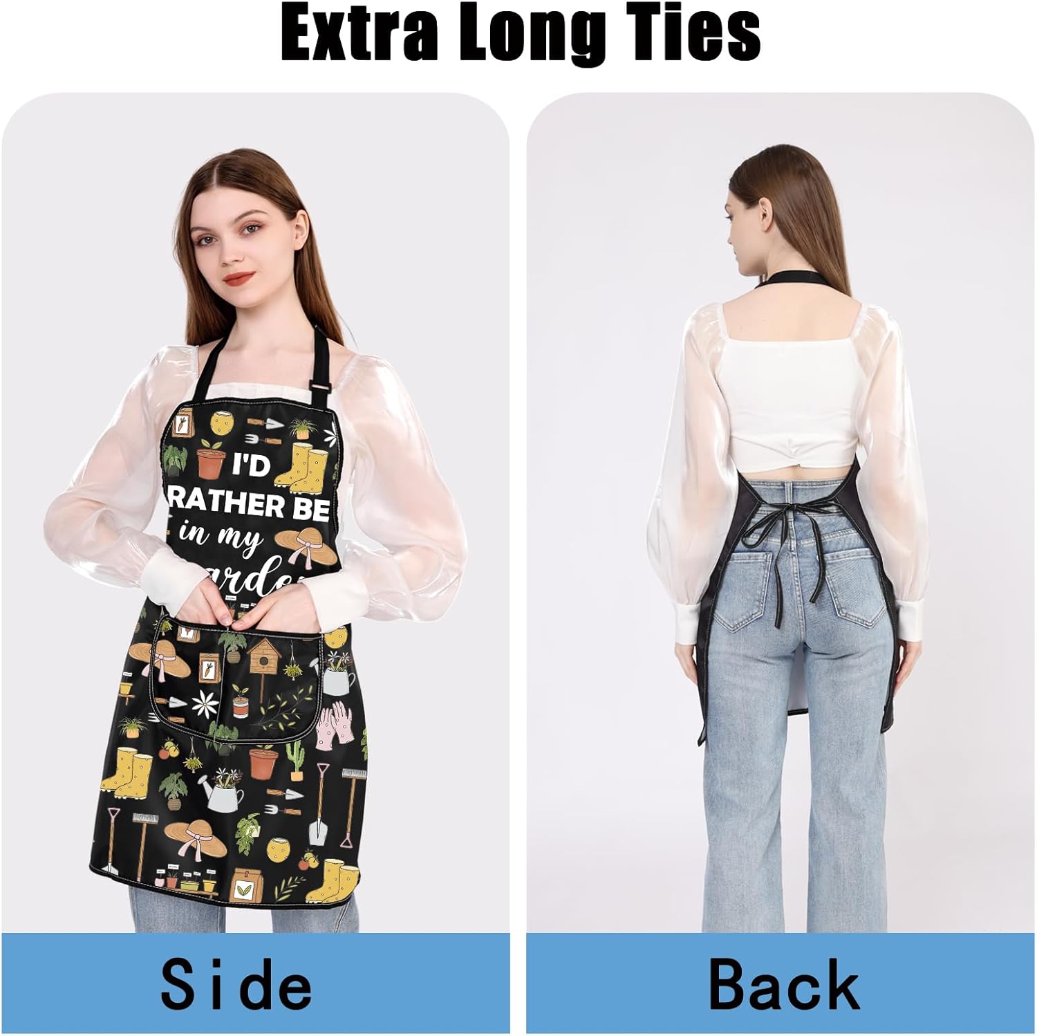 JXGZSO Gardening Apron with Pockets I'd Rather Be In My Garden Apron f