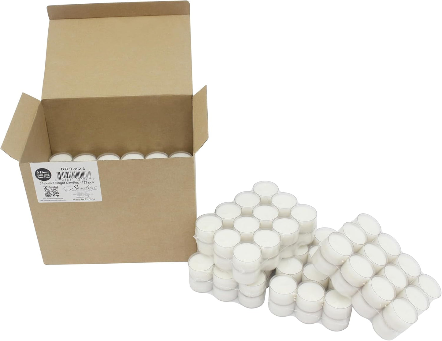 Stonebriar 96 Count White Unscented Smokeless Long Burning Clear Cup Tea Light Candles with 6 to 7 Hour Burn Time