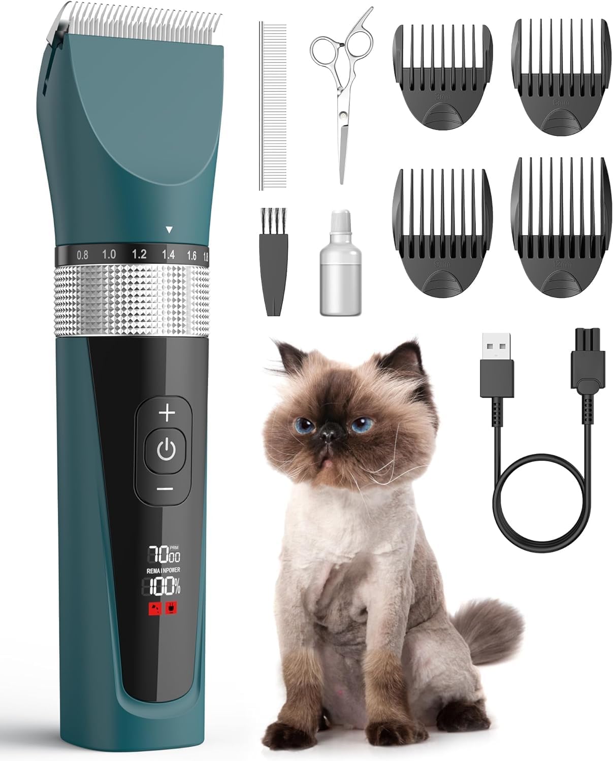 oneisall Cat Clippers for Matted Hair, 5-Speed Quiet Cat Grooming kit,