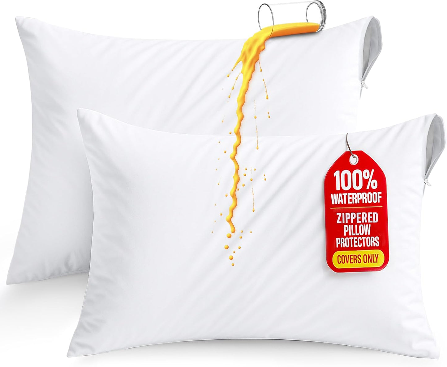 Set of 2 Pillow Protectors with Zipper Standard Size, Bed Bug and Dust Mite Proof Pillow Covers, Ultra Soft Pillow Encasements, Moisture Wicking and Waterproof Pillow Cases by Utopia Bedding (White)