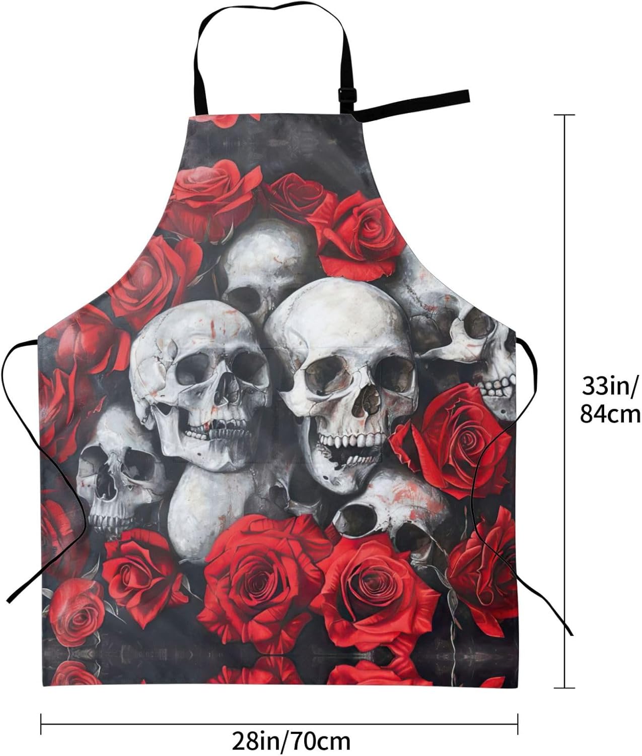 Skull and Red Rose print Waterproof chef's apron with pocket apron for