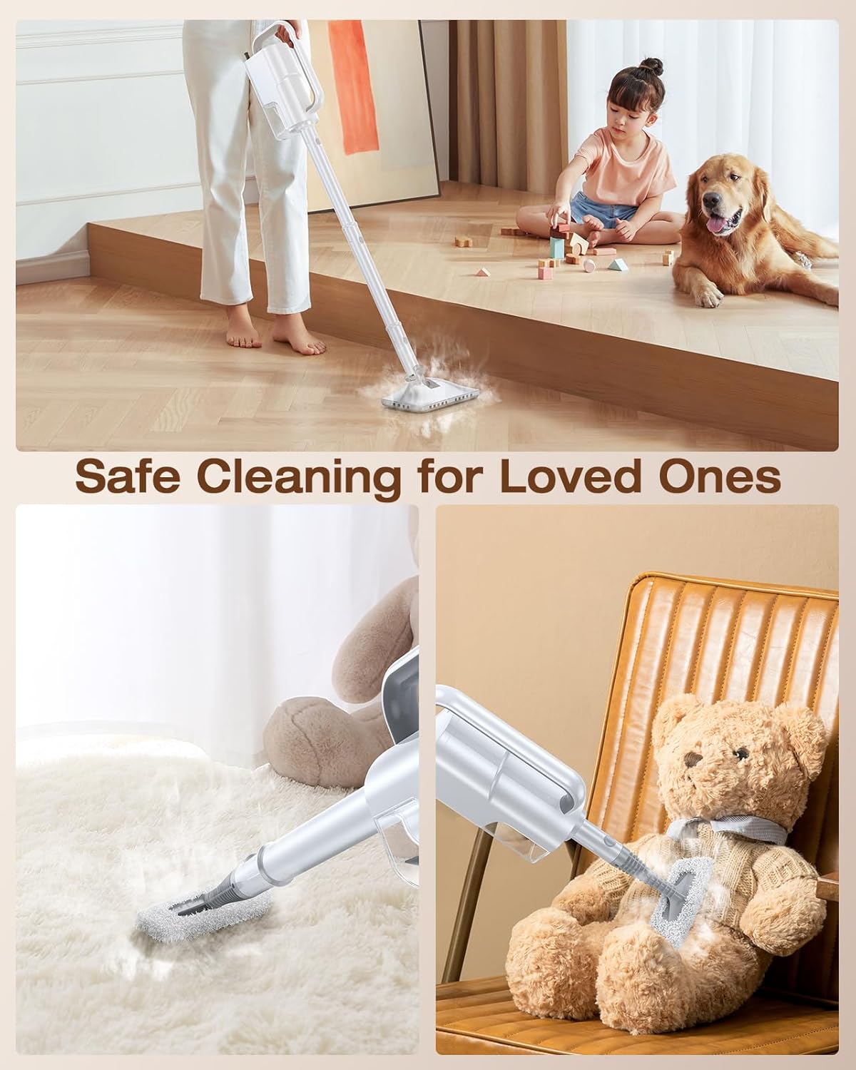 LABIGO 10-in-1 Steam Mop with Detachable Handheld Steamer, 350ml Tank, 10s Heat-Up, 248°F Steam Cleaner, 3-Level Control and Swivel Head for Floors, Carpets, Tiles, BBQ grill Multi-Surface Clean White