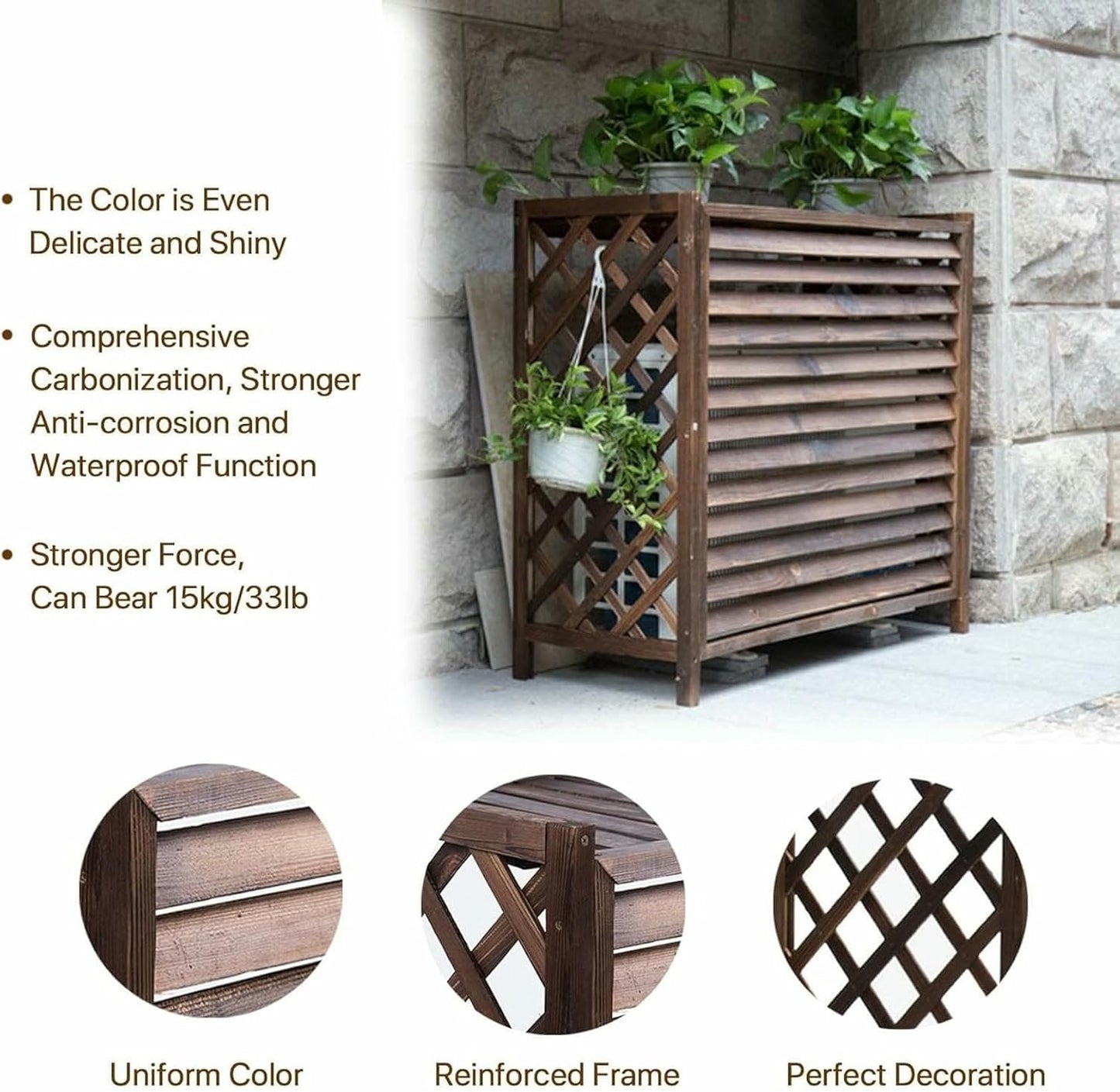Air Conditioning Cover Solid Wood Air Conditioner Cover Privacy Screen Fence,Trash Can Shell Hidden Air Conditioner Rack Plant Flower Pot Display Stand