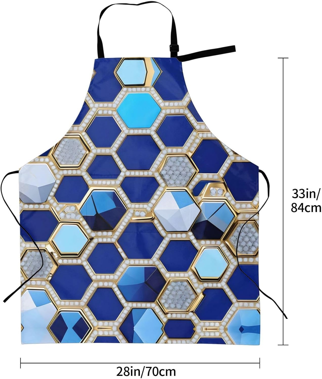 Blue Hexagons and Diamond Print Laundry apron 28x33 In Waterproof Kitchen Apron with Pockets for Cooking Baking