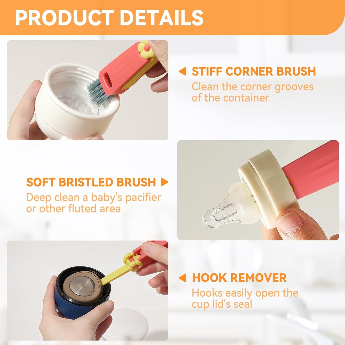 3 in 1 Cup Lid Gap Cleaning Brush Set, Multifunctional Bottle Cleaning