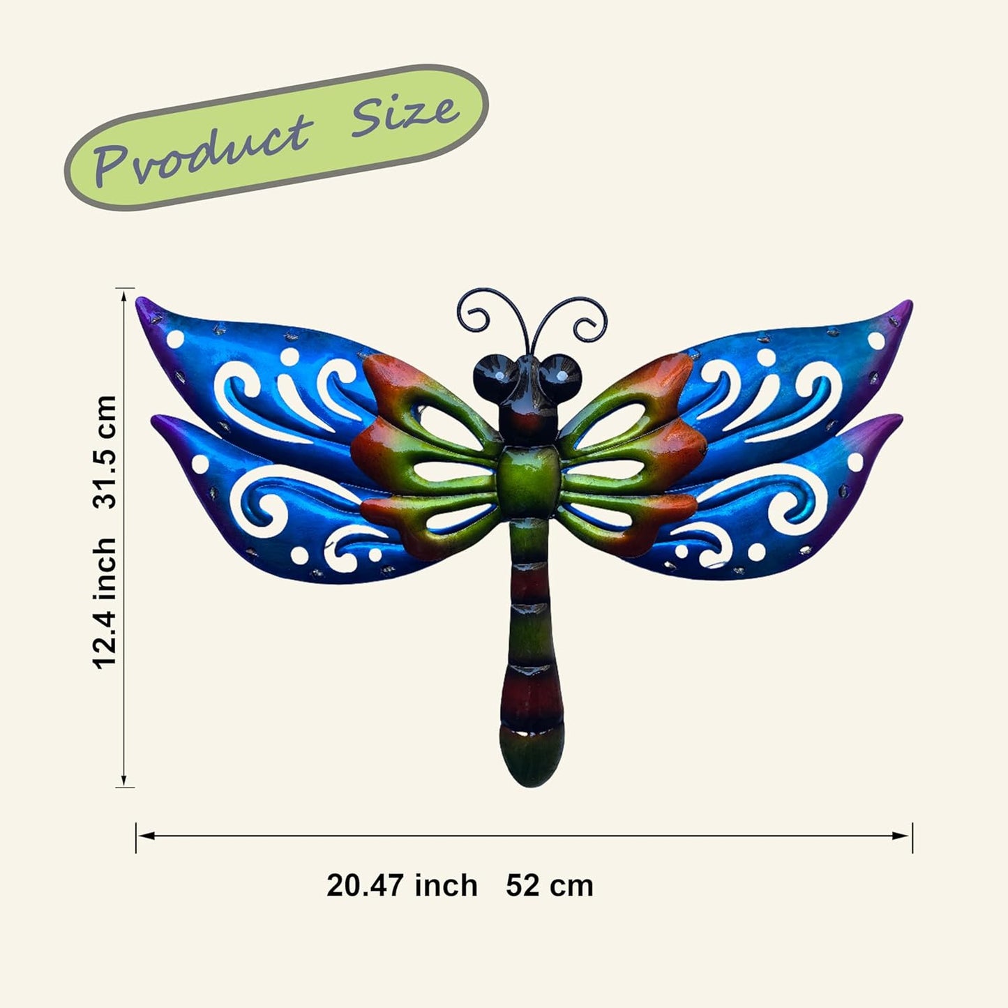 WAIU Solar LED Dragonfly Metal Wall Art, Outdoor Waterproof Garden Lights for Yard Fence Patio Outside Decor