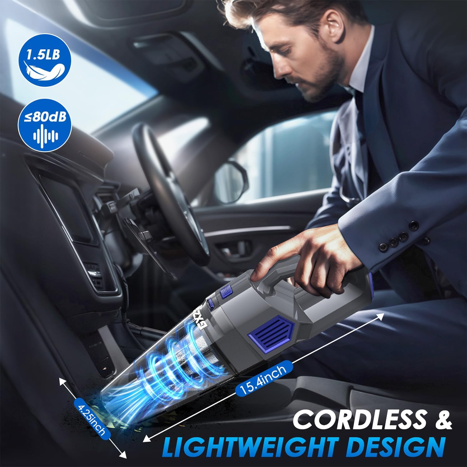 Handheld Vacuum Cordless, 15000PA Strong Suction Hand Held Car Vacuum 