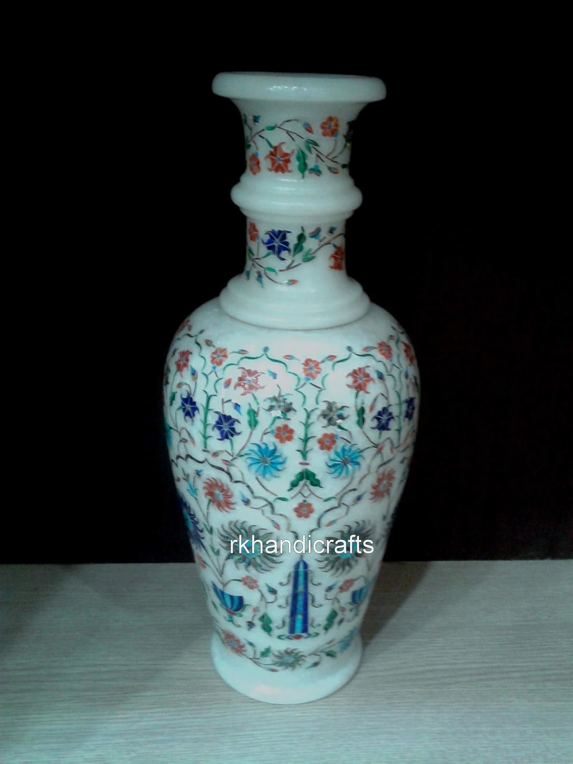 Marble Flower Pot I Marble Decorative Flower Vase I Handmade Plant Stand I Corner Side Decor Plant Pot I Housewarming Gift Plantter I 12 Inches Marble Inlay Urn Vase