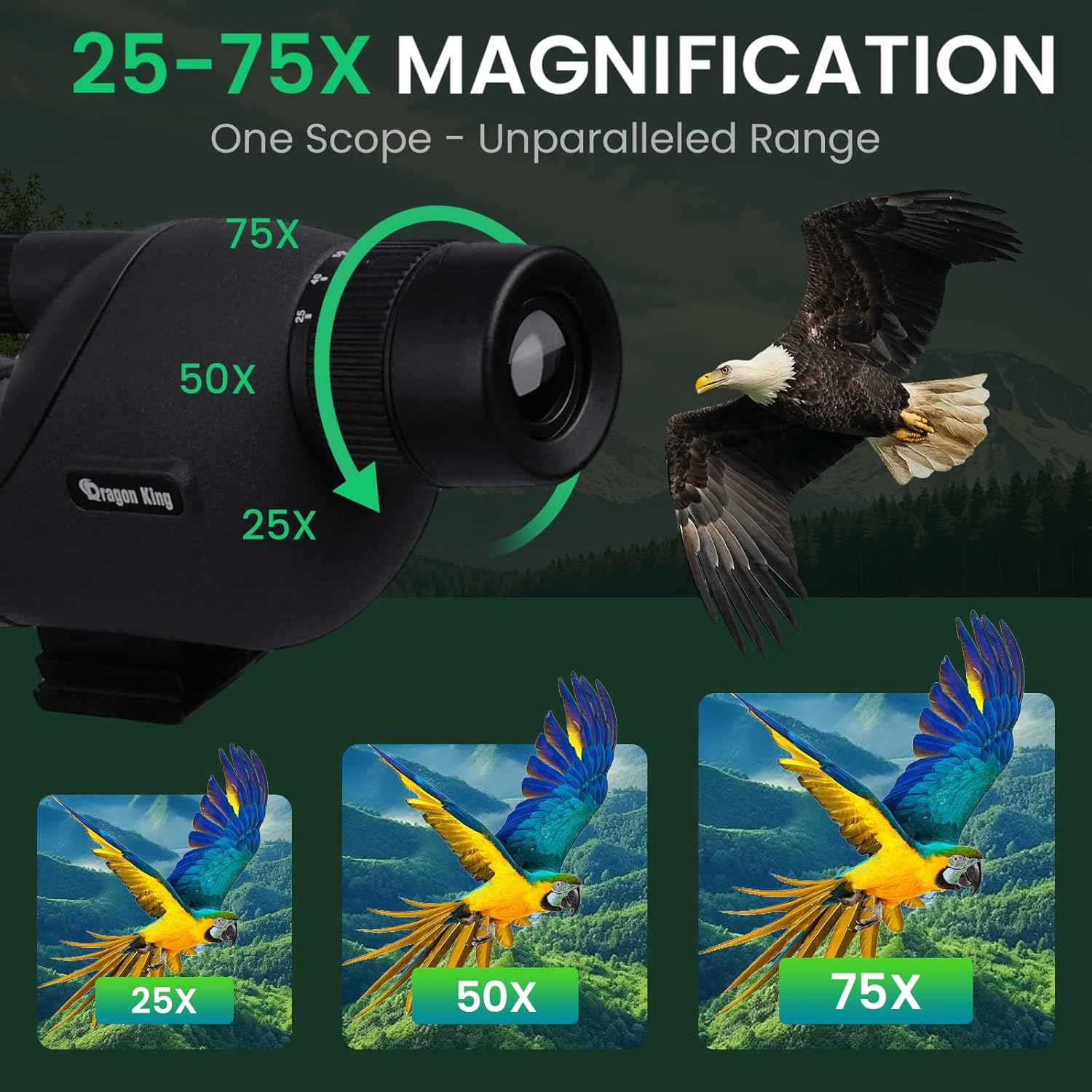 BIBIRE 25-75x60/80 HD Spotting Scope, BAK4 Waterproof Spotter Scope wi