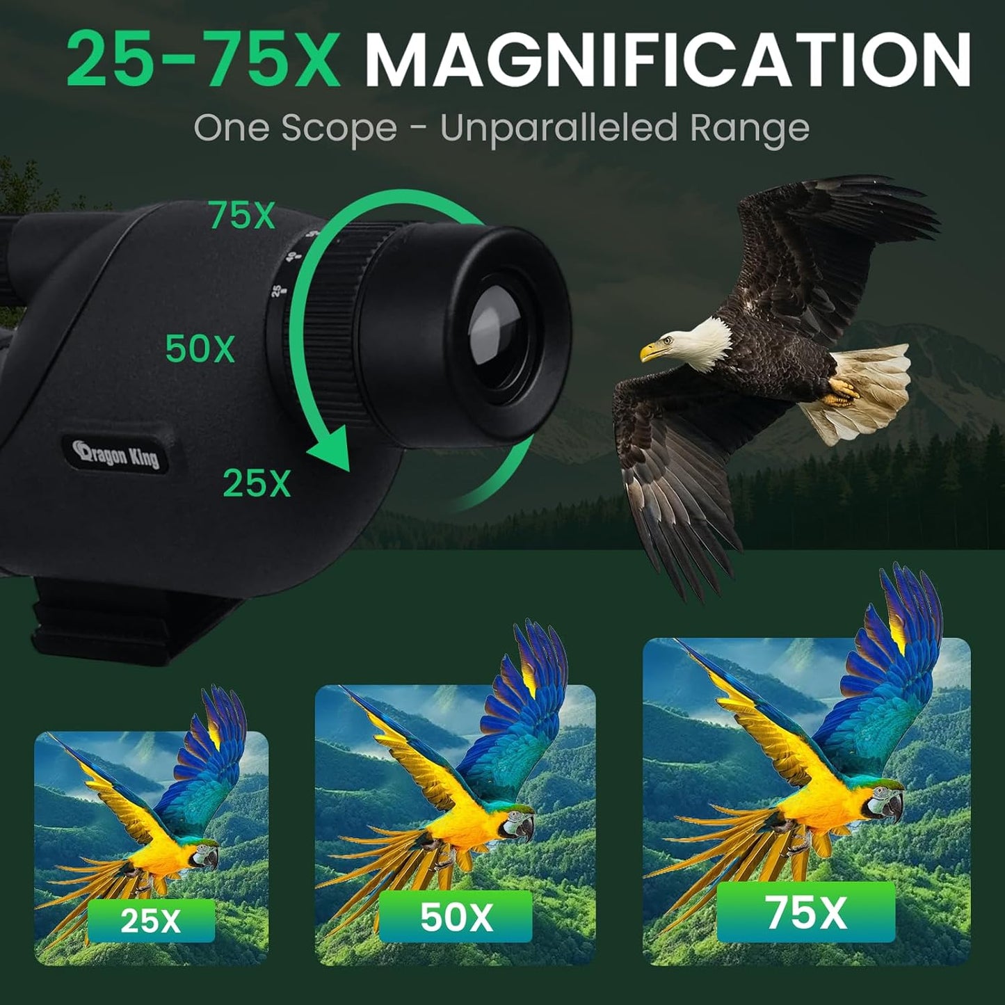 BIBIRE 25-75x60/80 HD Spotting Scope, BAK4 Waterproof Spotter Scope with Tripod and Phone Adapter for Birdwatching, Wildlife Wiewing Stargazing