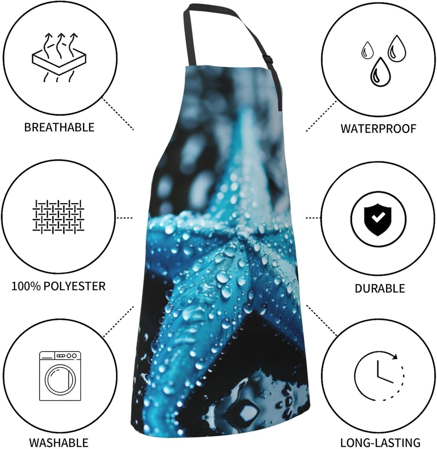 Umbrellas Starfish print Waterproof apron with pocket adjustable cooking apron for adult kitchen bibs to bake