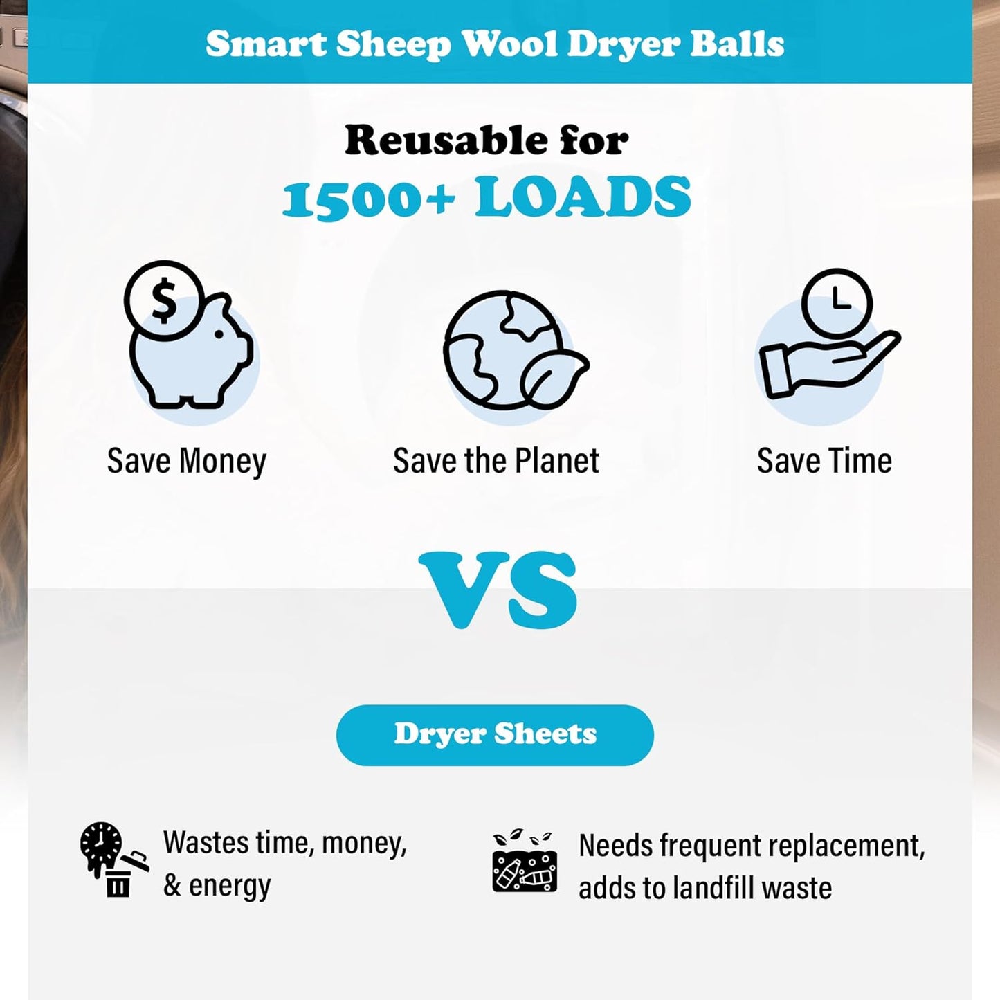 Smart Sheep Wool Dryer Balls - 6-Pack - XL Premium Natural Fabric Softener Award-Winning - Wool Balls Replaces Dryer Sheets - Wool Balls for Dryer - Laundry Balls for Dryer