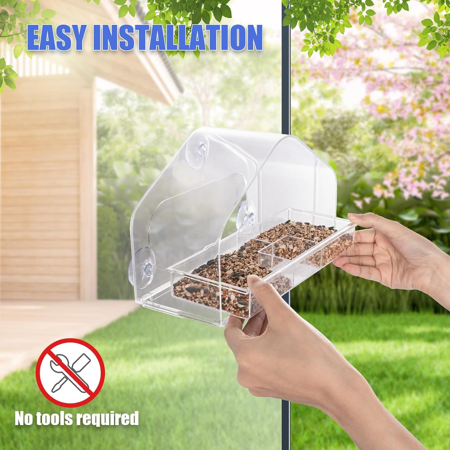 Clear Acrylic Window Bird Feeder for Outside with Suction Cups Transparent Birds Houses Tray for Viewing Wild Bird Watching Gifts for Cats, Garden Decor