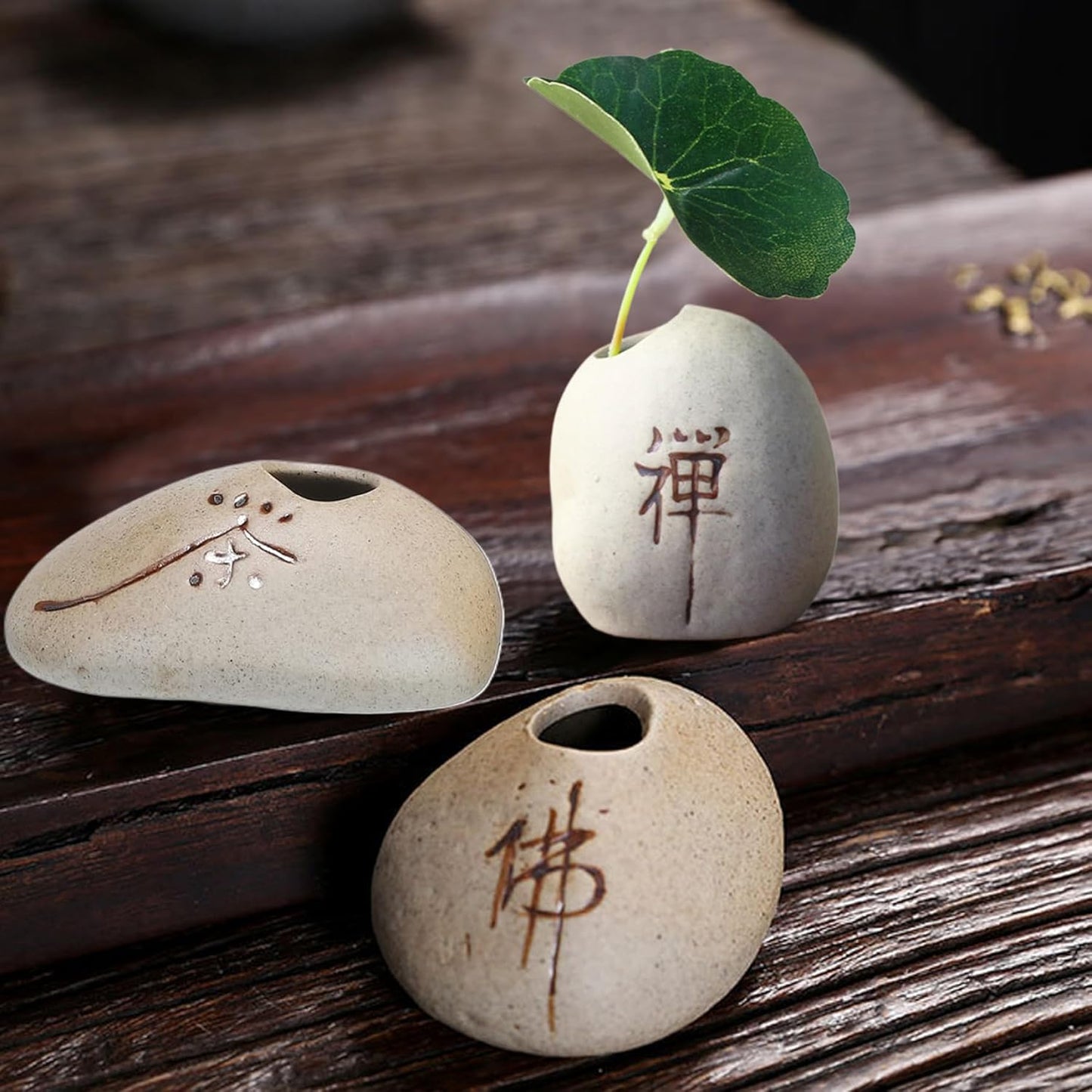 Mini Pots, Mini Planter 3Pcs Chinese Character Flower Pots Zen Stone-L