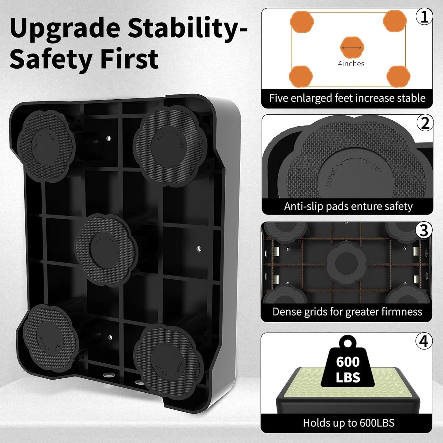 Adjustable Step Stool for Adults, Noctilucent Bed Step Stools, 660 LBS Capacity Non-Slip Safety Step Platform Indoor and Outdoor for Seniors and Kids, Wide Step Stools Elderly Assistance at Night