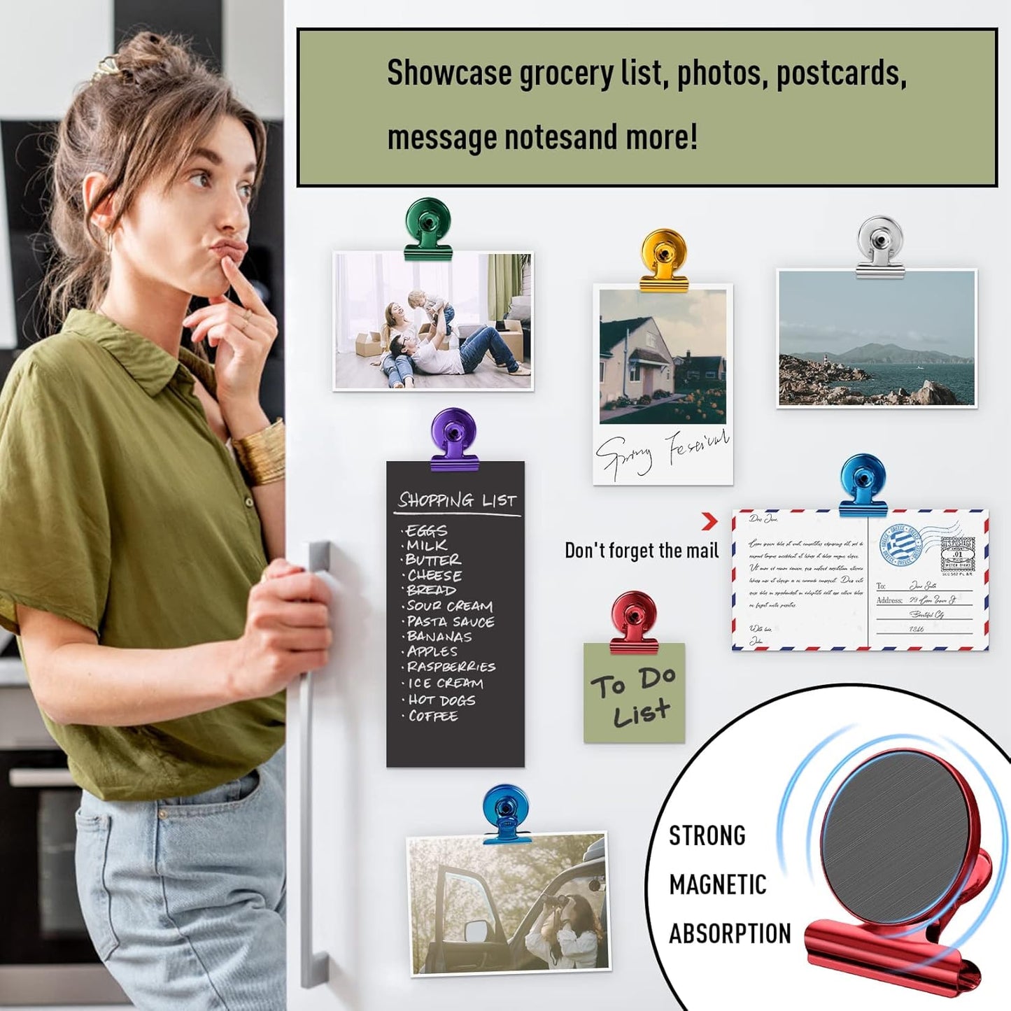 FINDMAG 12 Pack Magnetic Clips for Picture Hanging and Photo Display, Strong Scratch-Free Heavy Duty Magnet Christmas Light Clips for Refrigerator, Sculptural Picture Frame, Whiteboard, Office, School