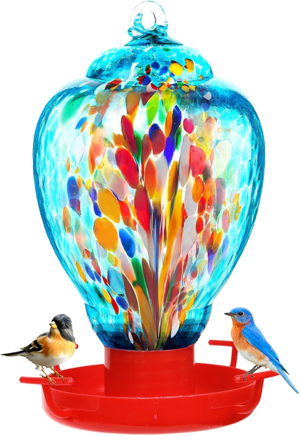 Colorful Glass Wild Bird Waterer 32 Oz Bird Water Feeder for Outdoors 