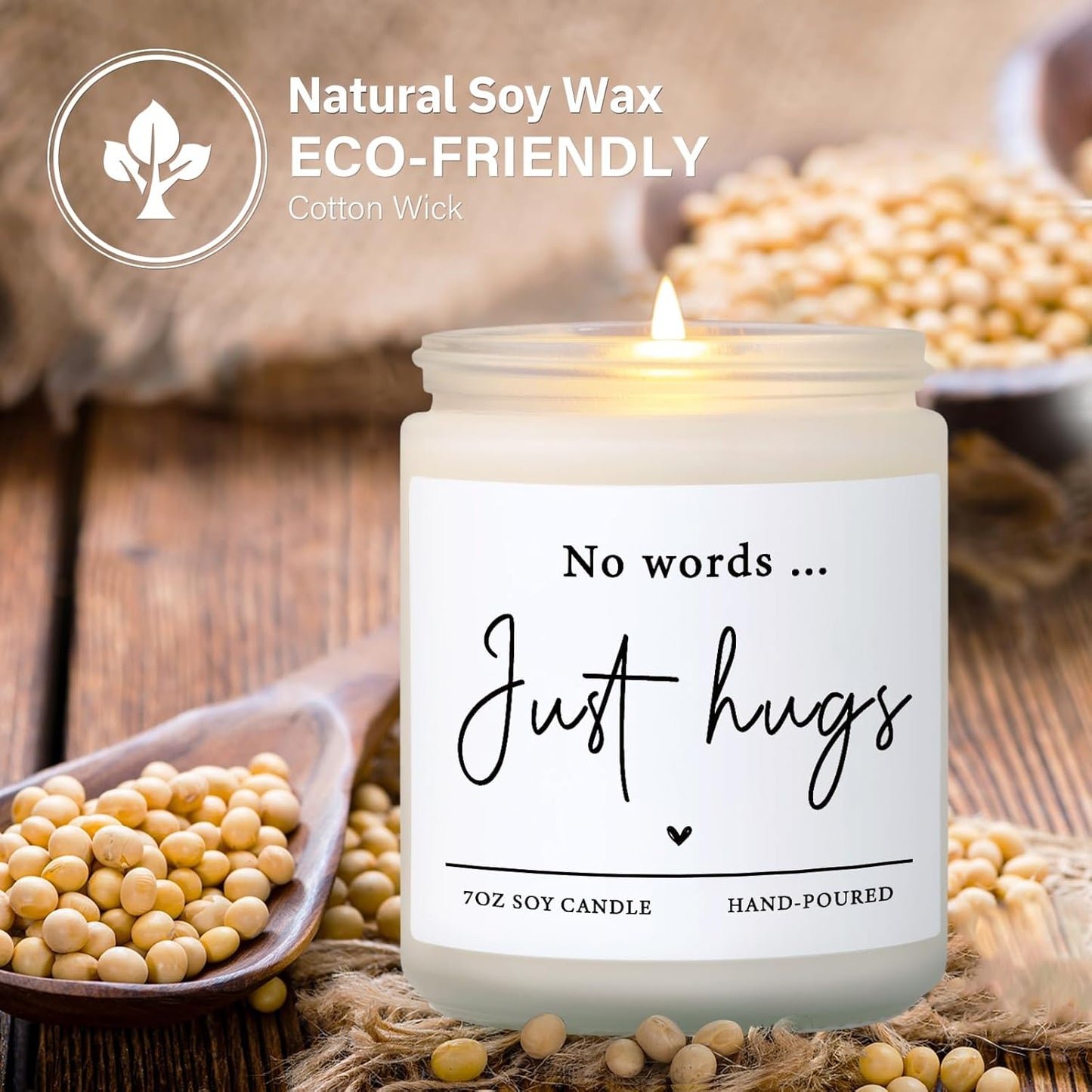 Shqiueos Sympathy Gifts for Loss of Loved One-No Words Just Hugs Lavender Scented Candle, Bereavement Gift Idea, Memorial, Grief, Thinking of You, Get Well, Comfort Condolence Gift (White)