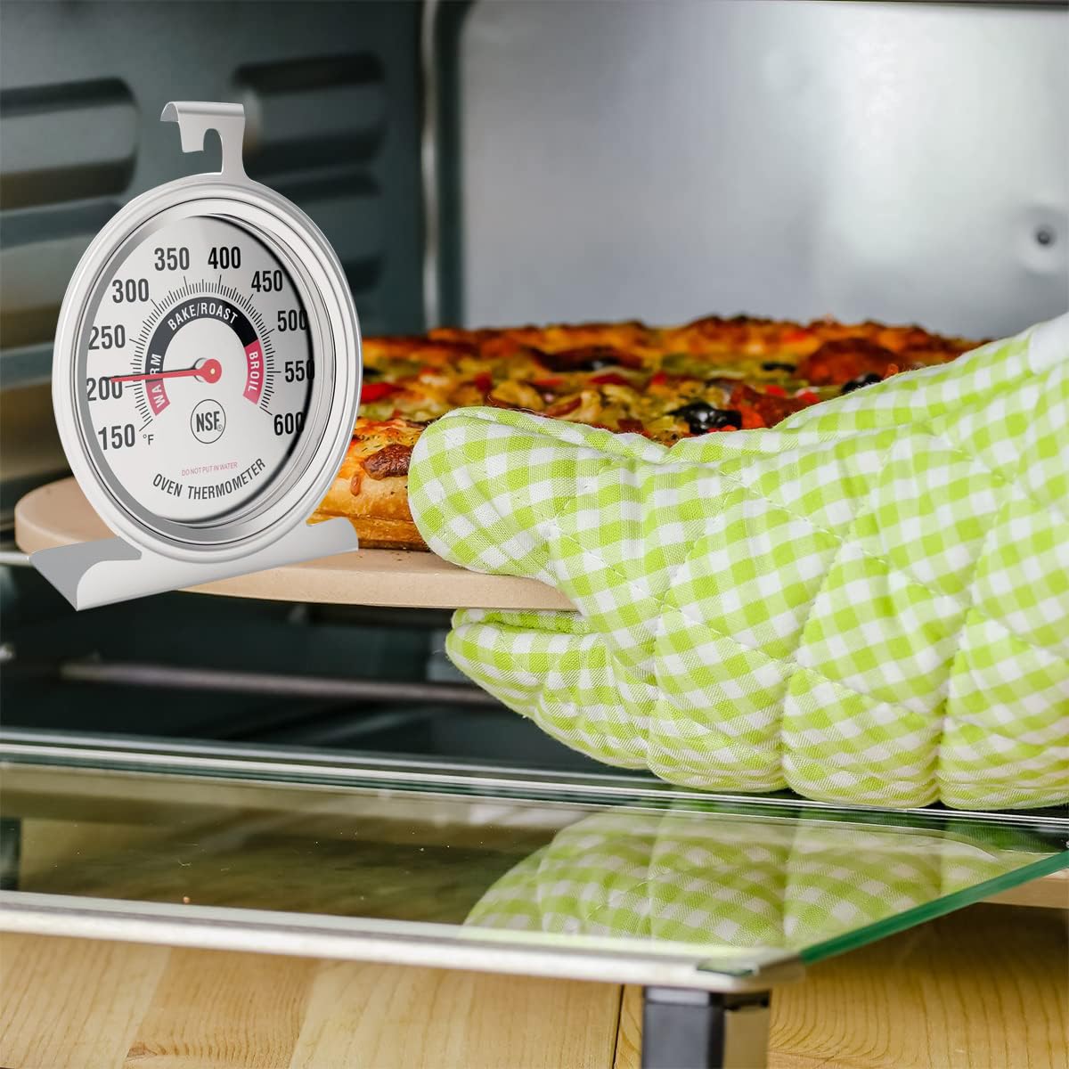 Efeng Large 3.5" Oven Thermometer for Gas/Electric Oven with Large Hanger&Base,Safety Leave-in Oven,Easy to Read Number,No Fading Color for Long time Cooking