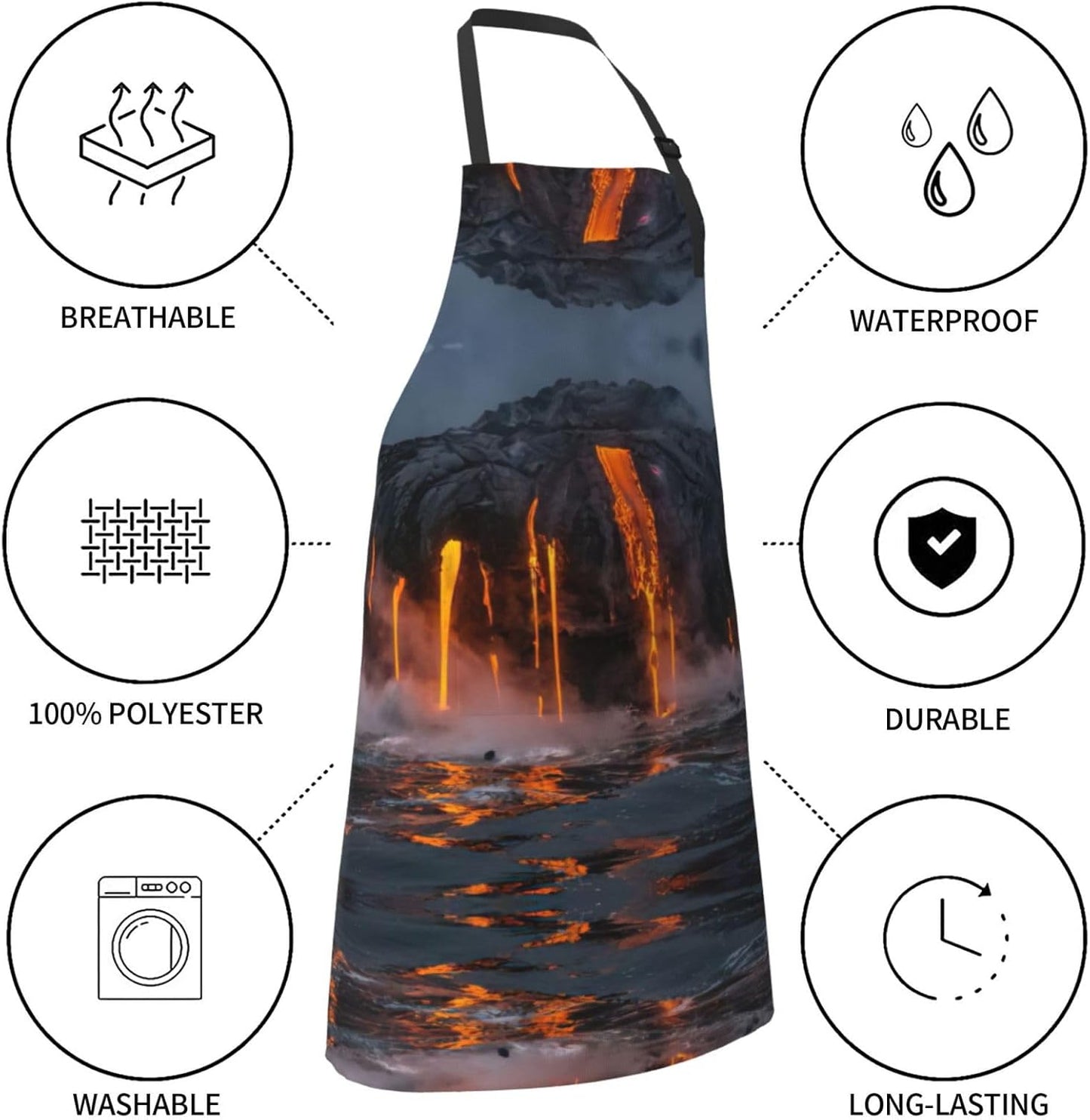 Kilauea Volcano Print 28x33 In Adult Kitchen Apron with Pockets Versatile Chef Smock for Cooking Baking
