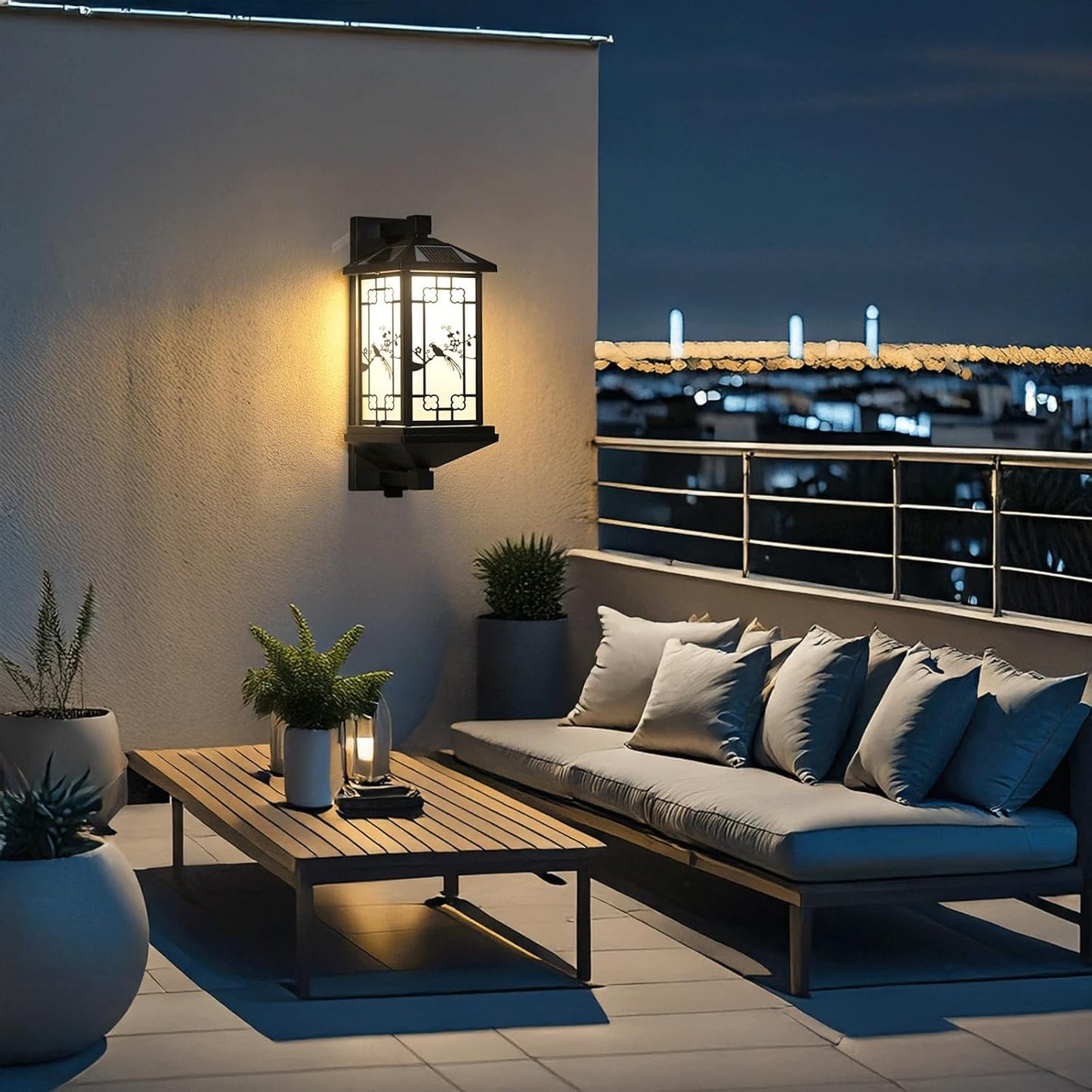 Solar Outdoor Wall Lantern IP65 Waterproof, Matte Black Exterior Wall 