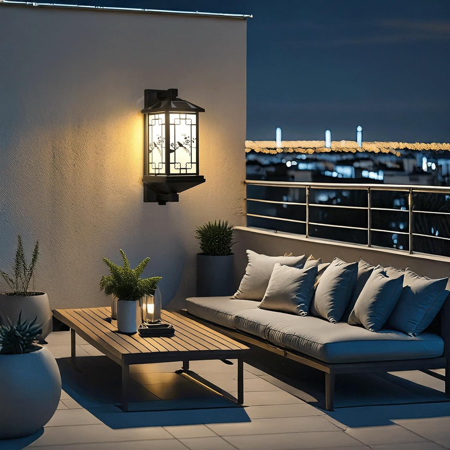 Solar Outdoor Wall Lantern IP65 Waterproof, Matte Black Exterior Wall 