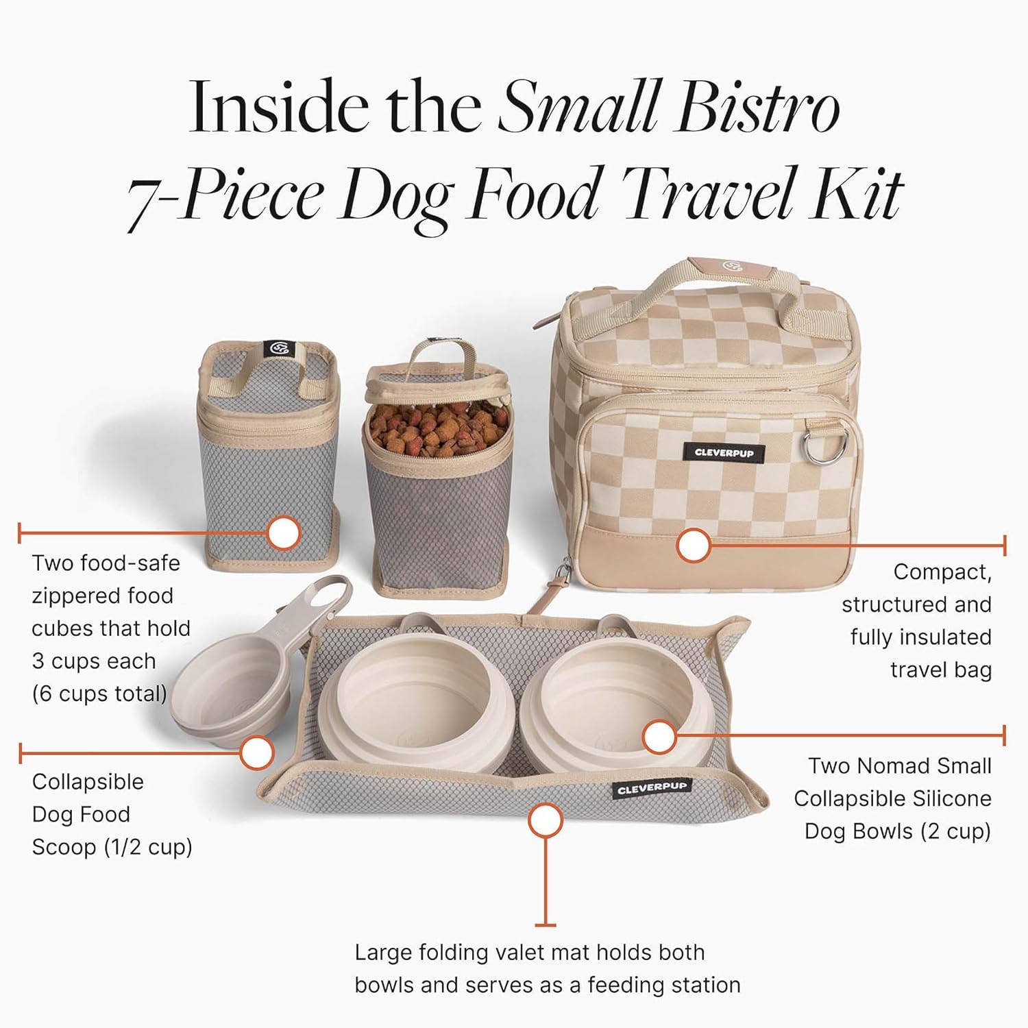 Cleverpup Small 7-Piece Bistro Box Dog Food Travel Kit, 6-Cup BPA-Free